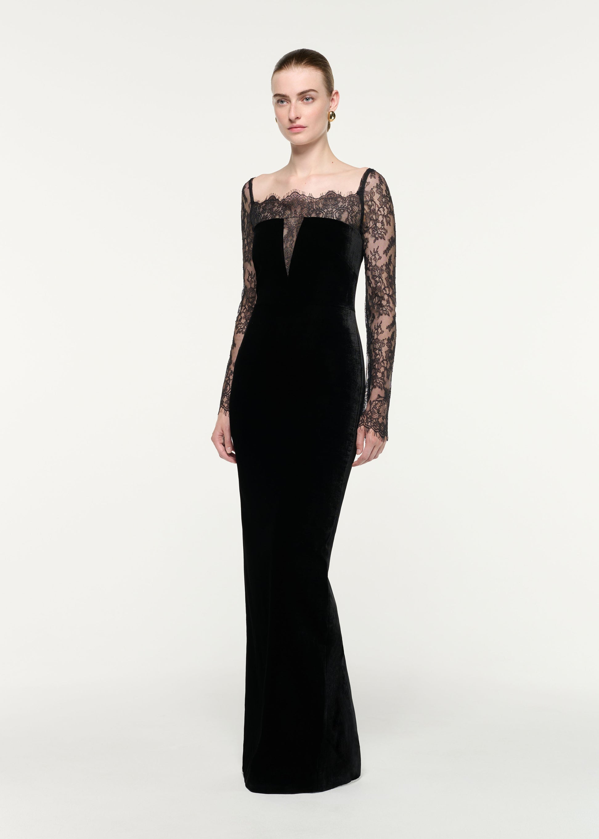 Scalloped Lace And Velvet Gown