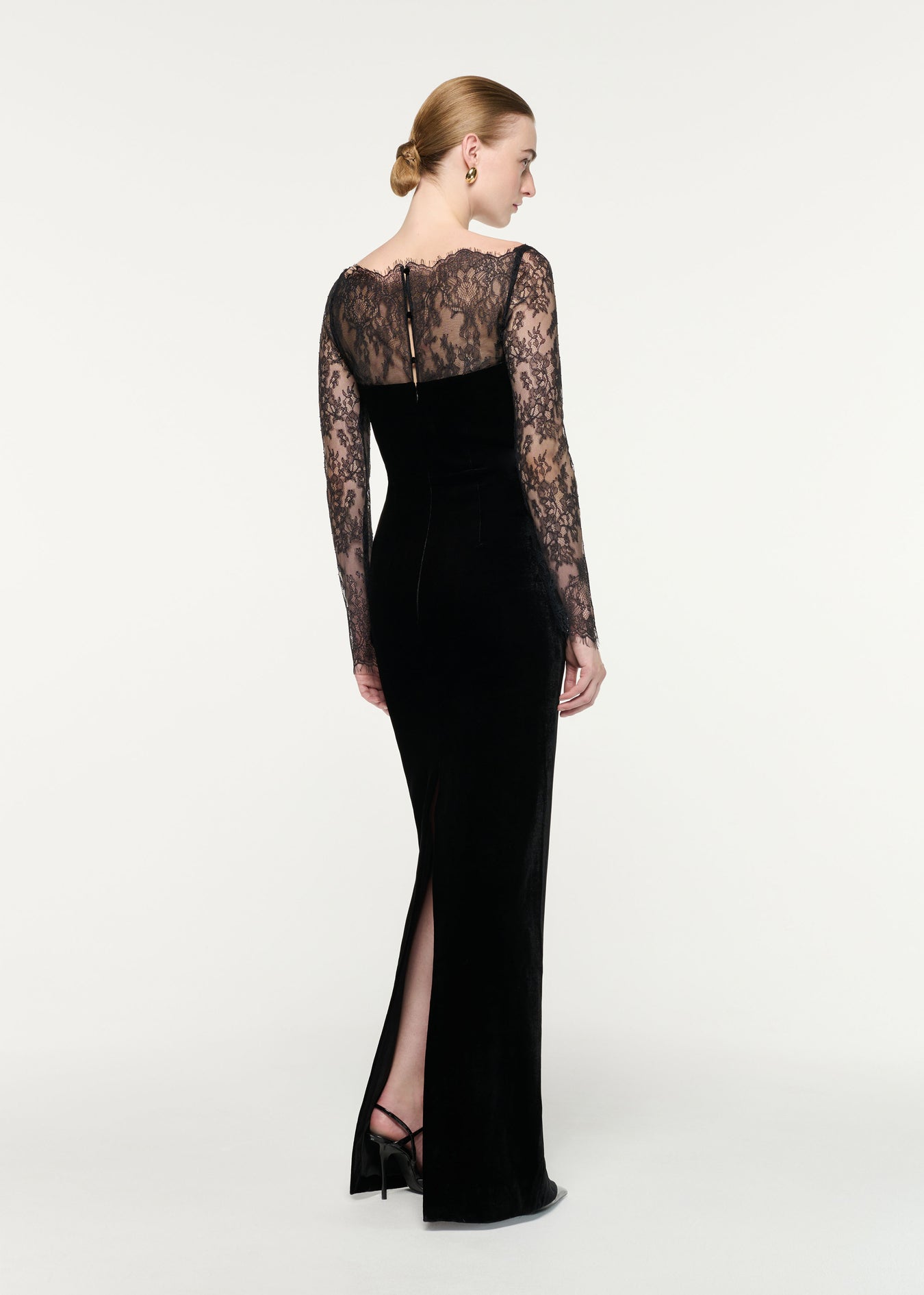 Scalloped Lace And Velvet Gown