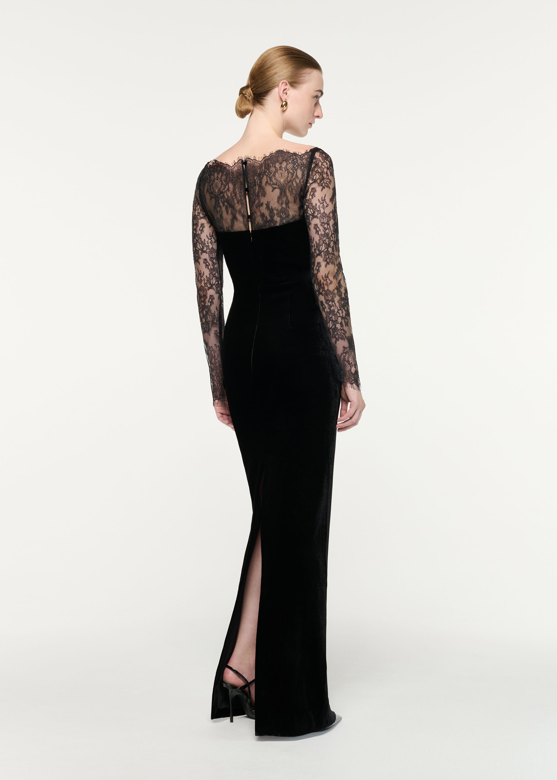 Scalloped Lace And Velvet Gown