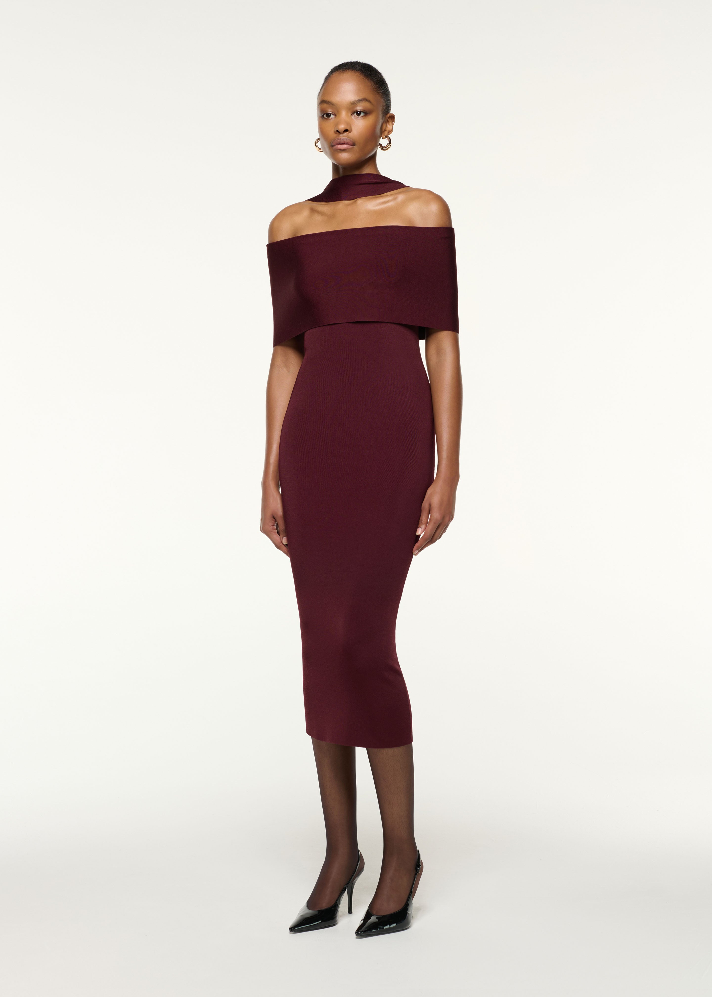 Scarf Detail Off The Shoulder Knit Dress Mulberry – Roland Mouret