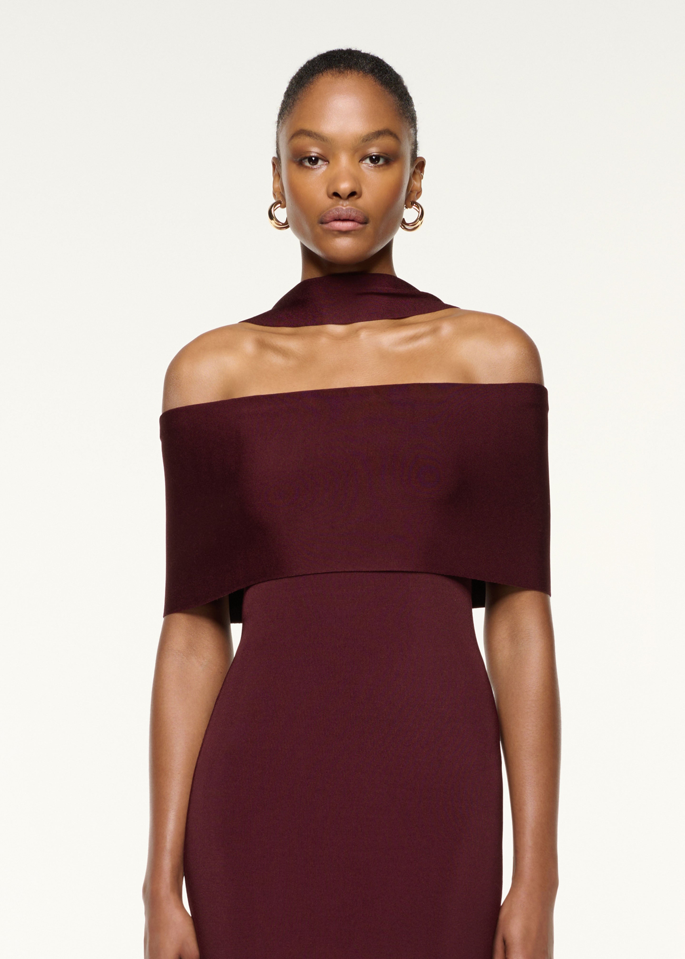Scarf Detail Off The Shoulder Knit Dress Mulberry – Roland Mouret