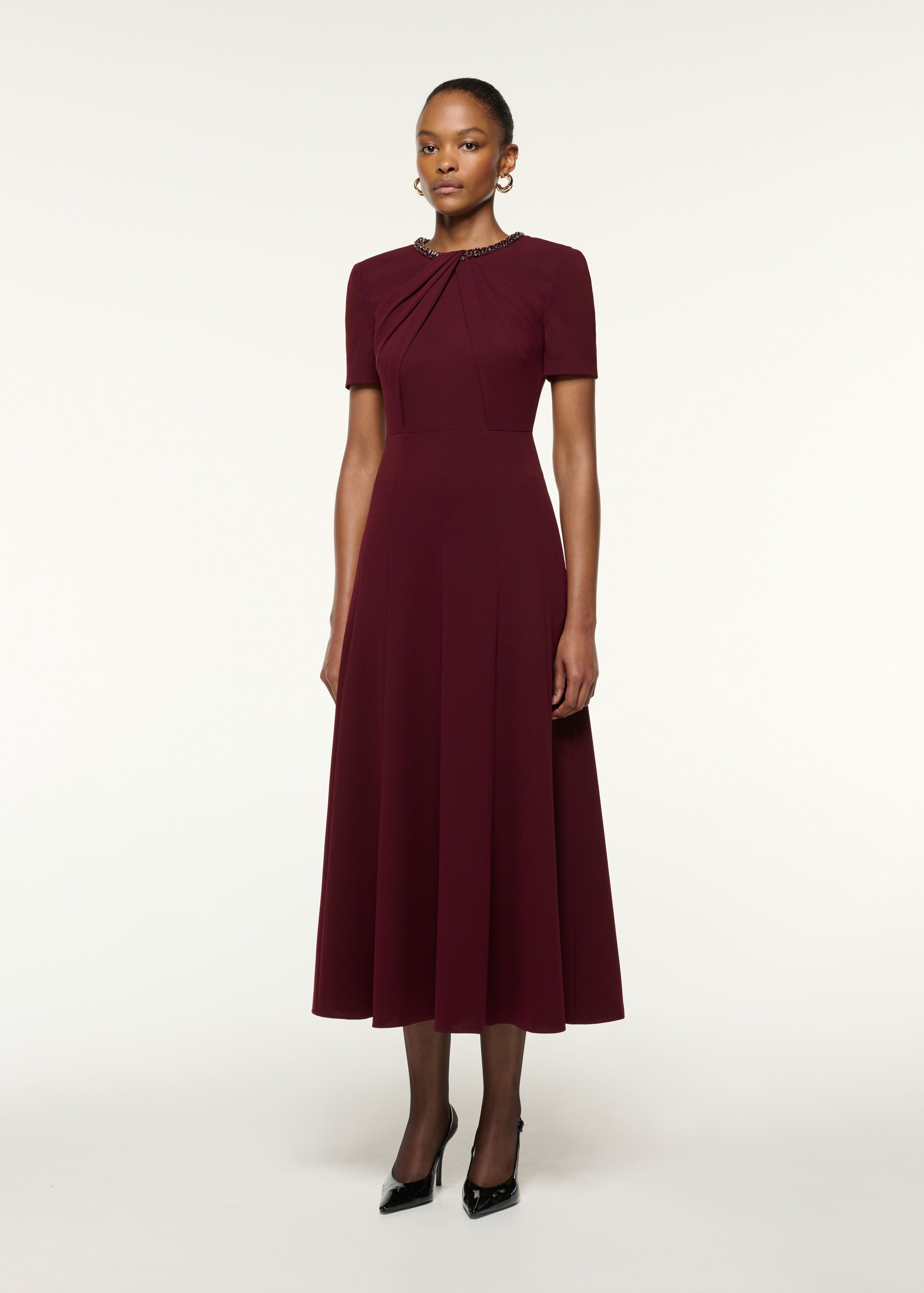 Twisted Drape Crystal Trim Neckline Dress Mulberry – Roland Mouret
