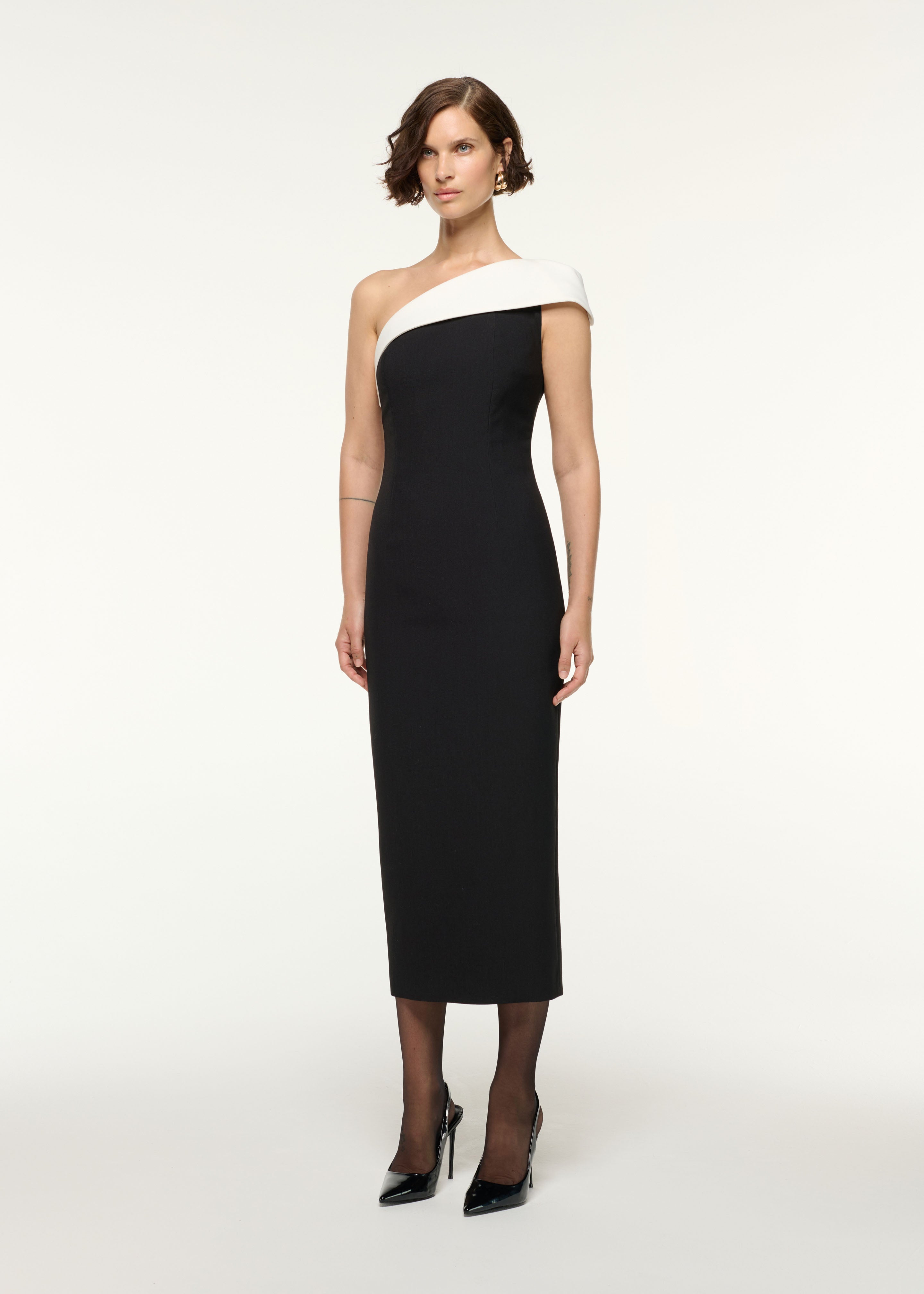 ❇️ROLAND MOURET正規24秋新作ローランムレウールワンピース One Shoulder Monochrome Cocktail Dress Monochrome – Roland Mouret