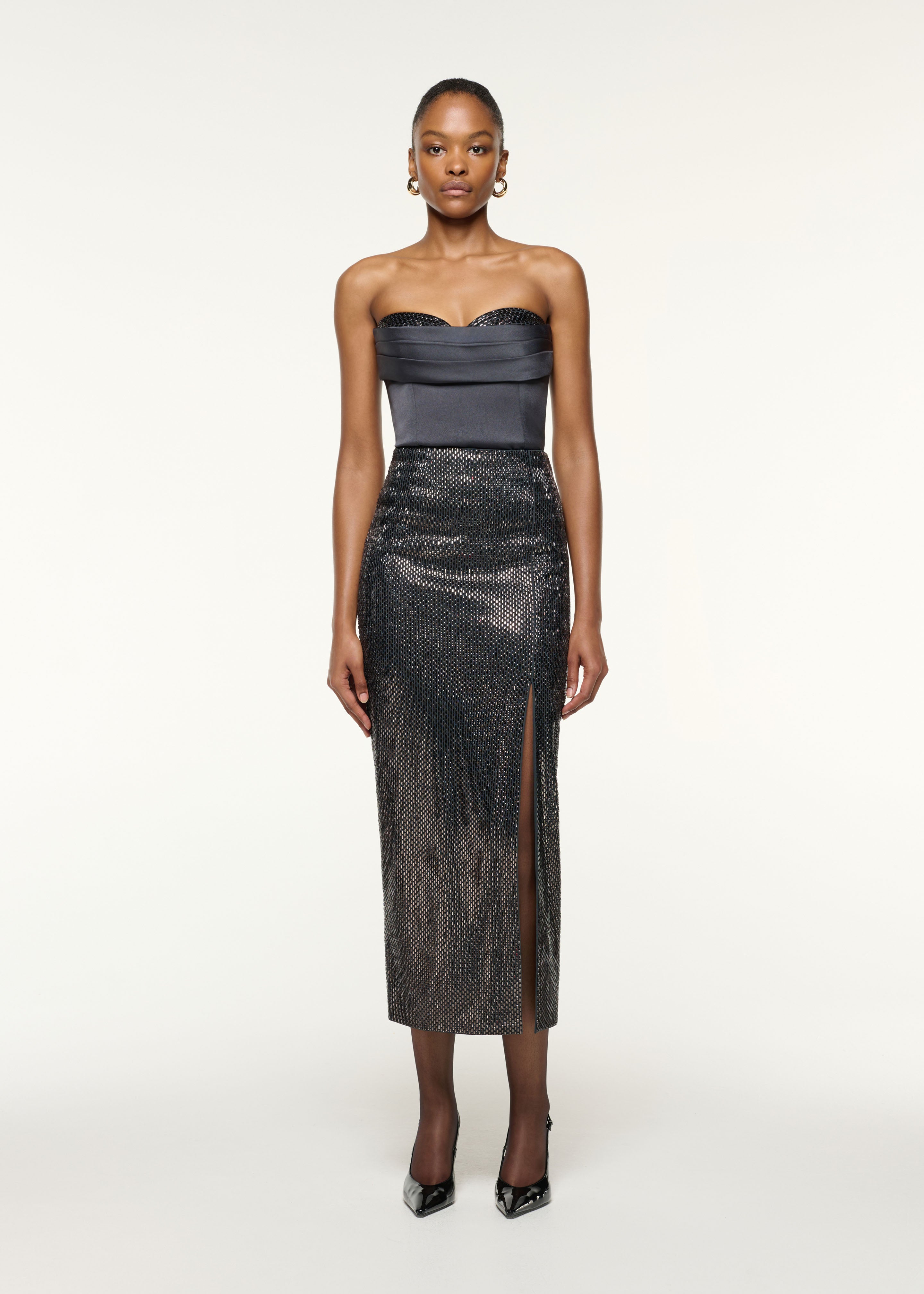 Diamante Crepe Split Maxi Skirt Grey – Roland Mouret