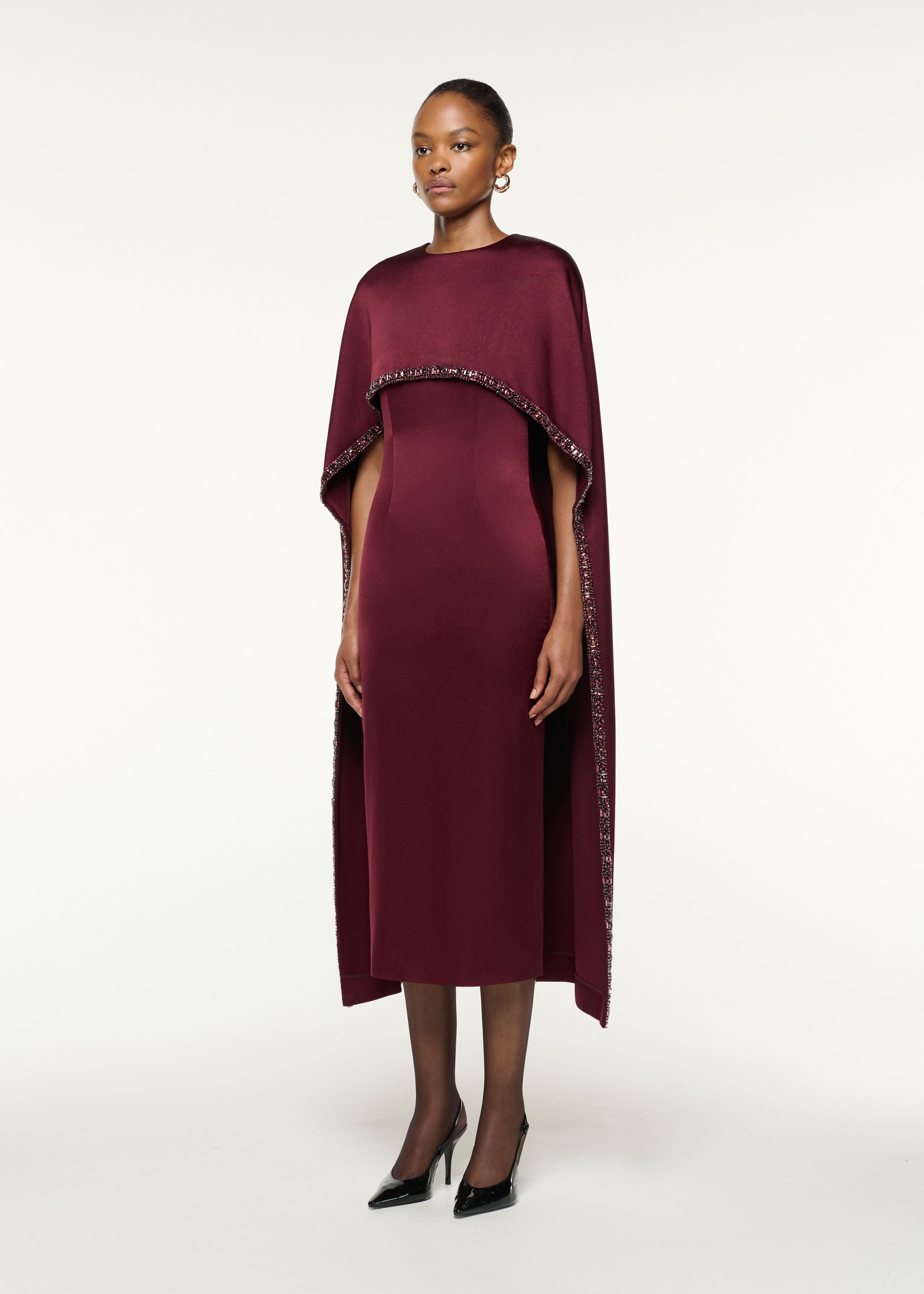 Crystal Trimmed Cape Midi Dress Mulberry – Roland Mouret