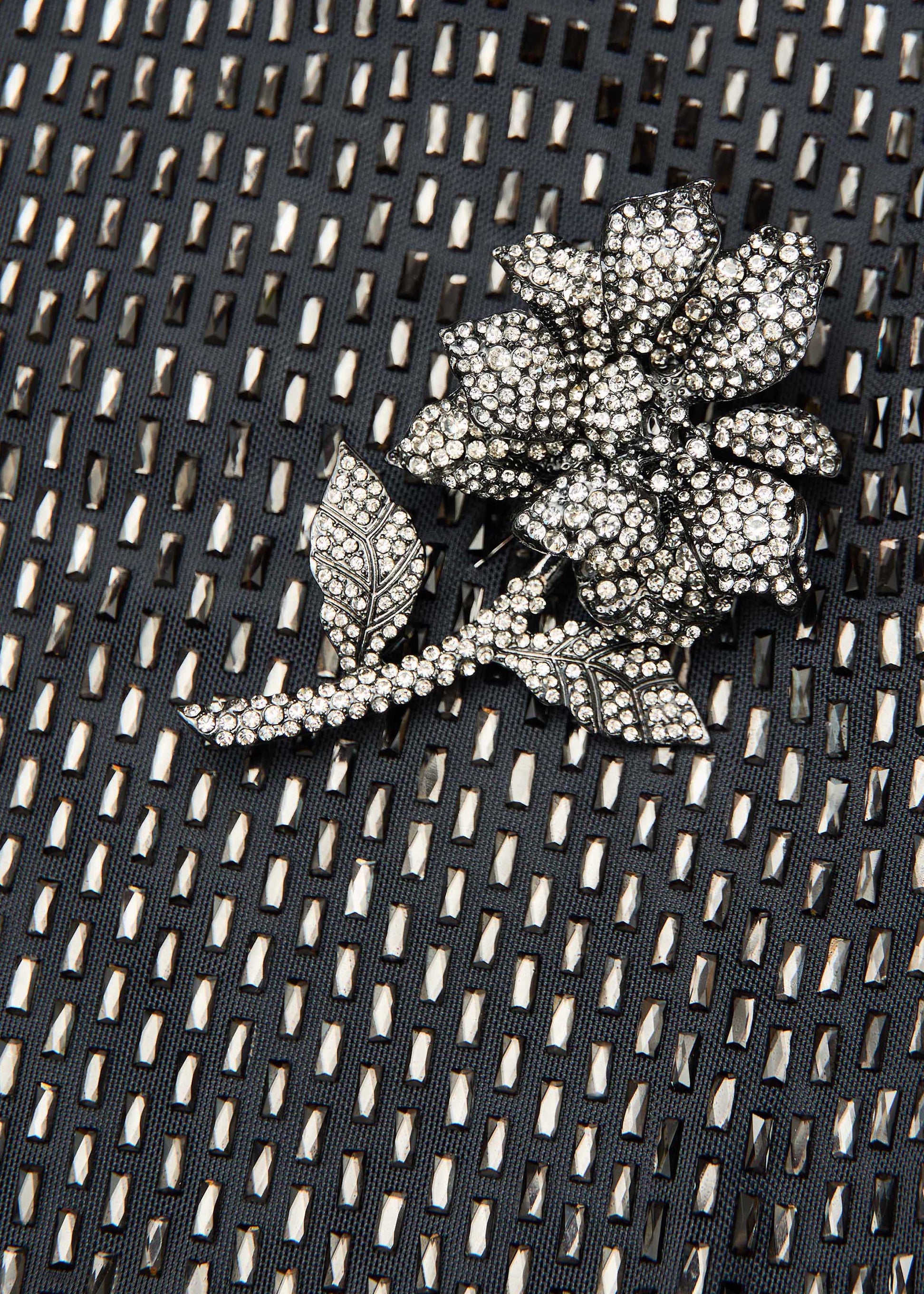 Flower Brooch Diamante Maxi Dress