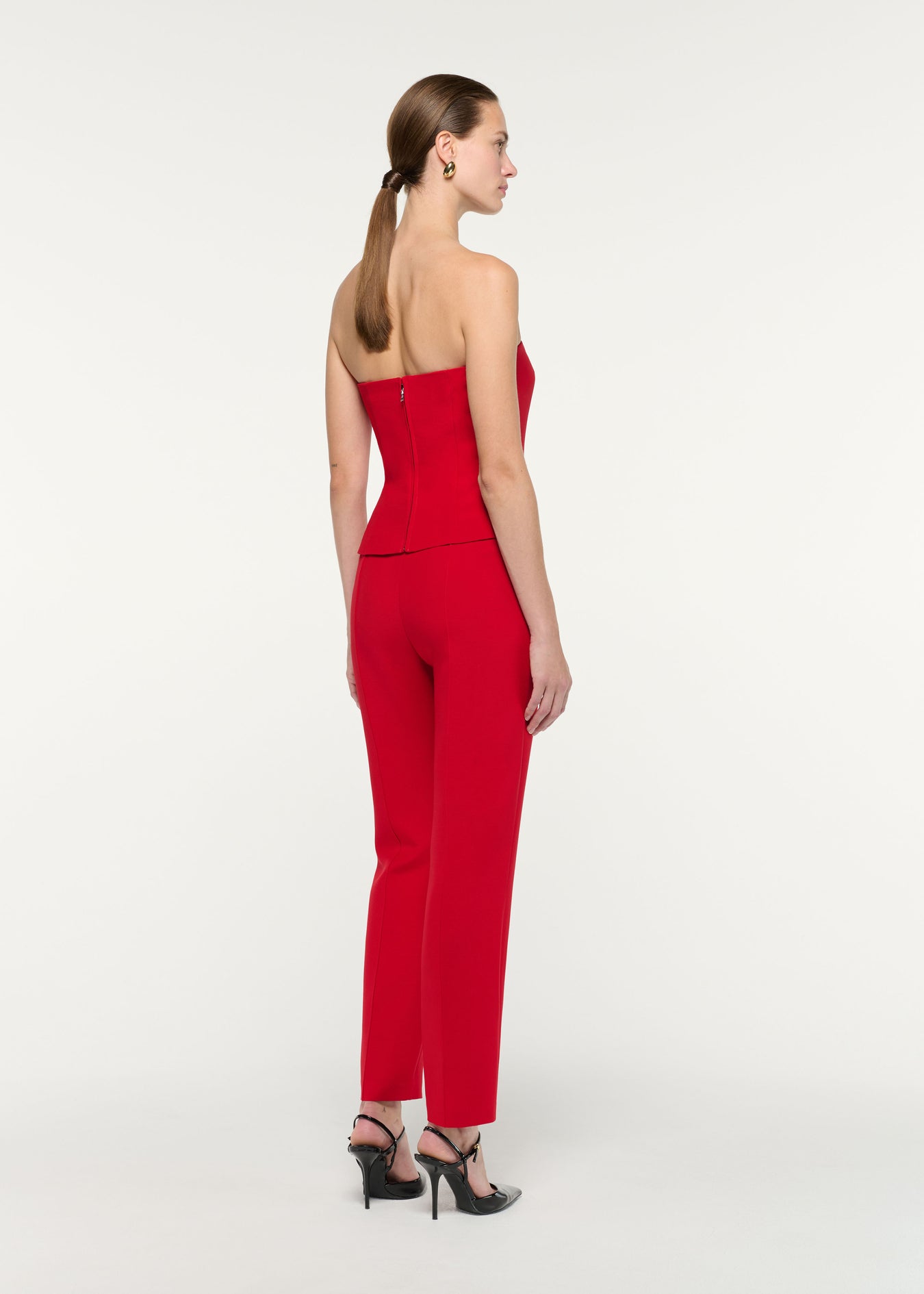 Back view of a model wearing the Strapless Wool Silk Top