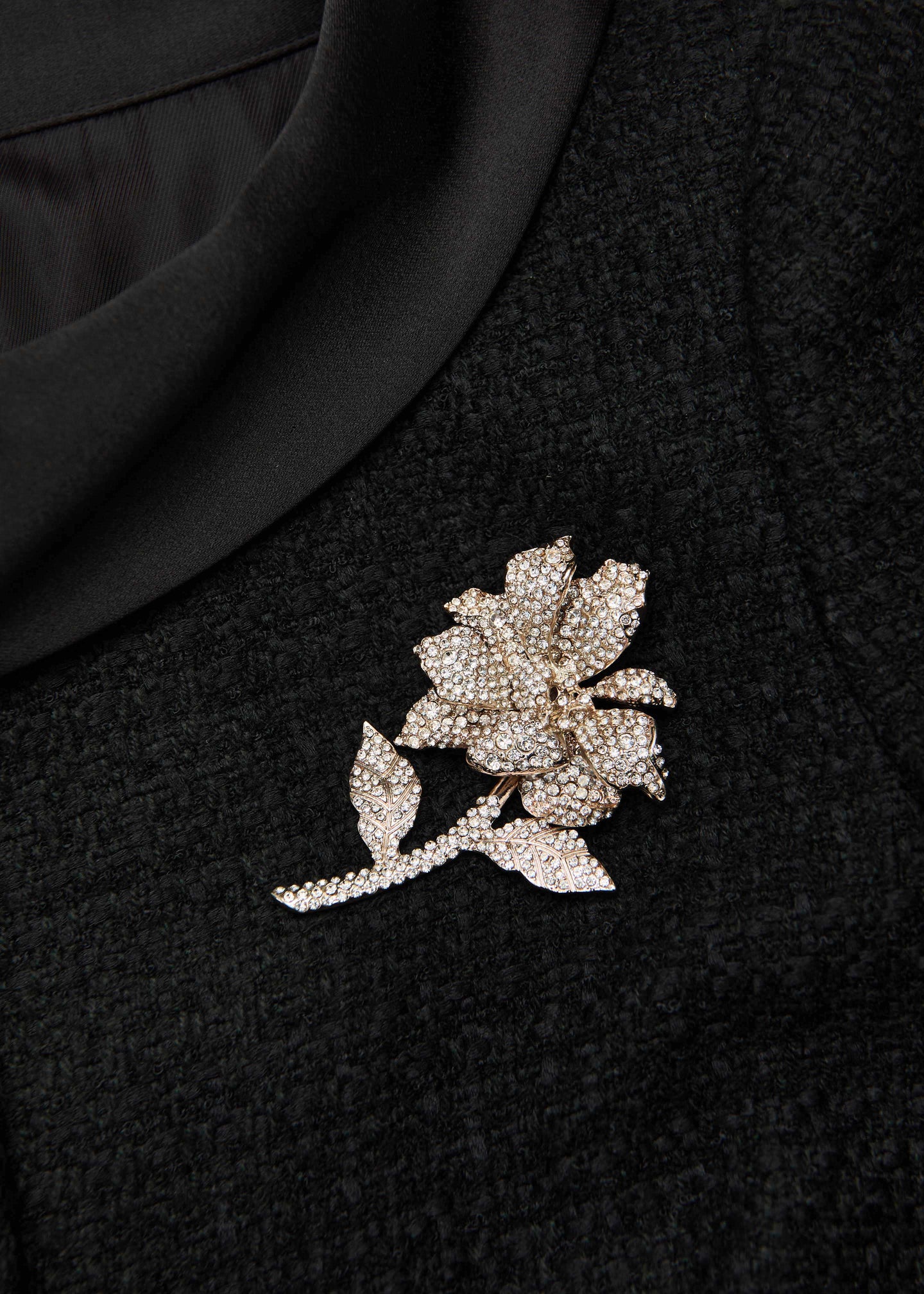 Boucle Coat With Flower Brooch