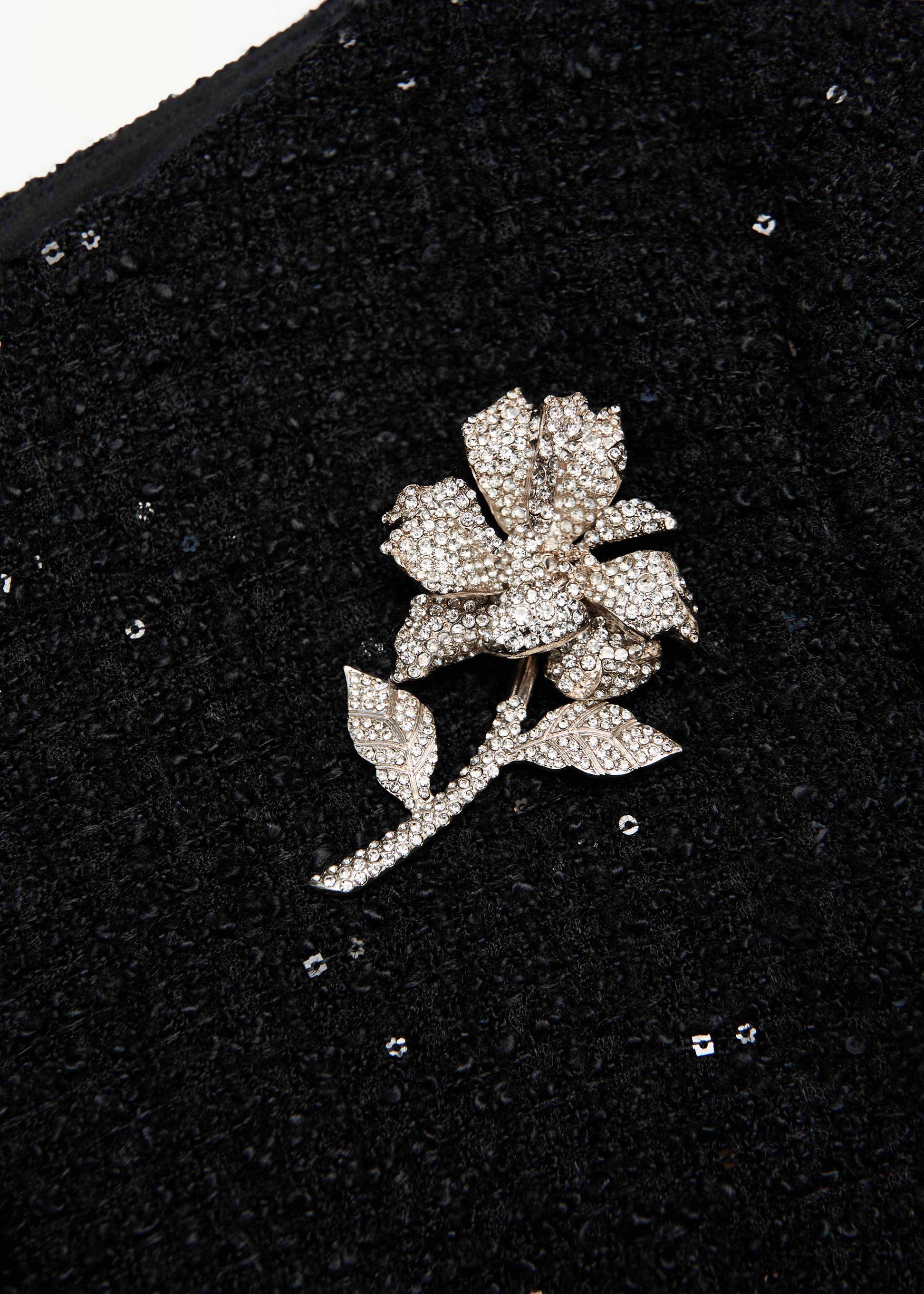 Flower Brooch Sequin Boucle Jacket
