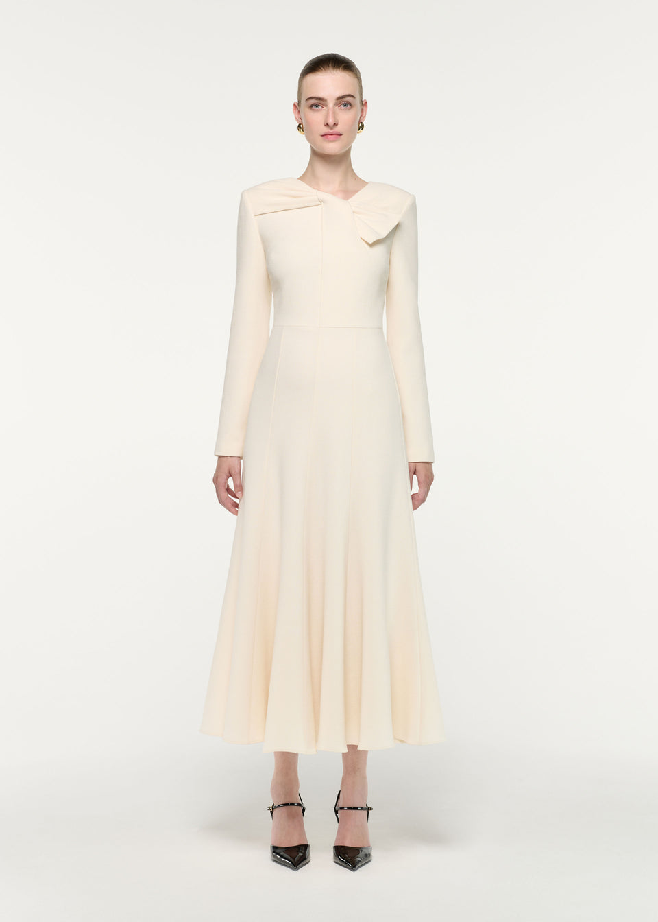 Scooped Neckline Wool Silk Midi Dress Cream – Roland Mouret