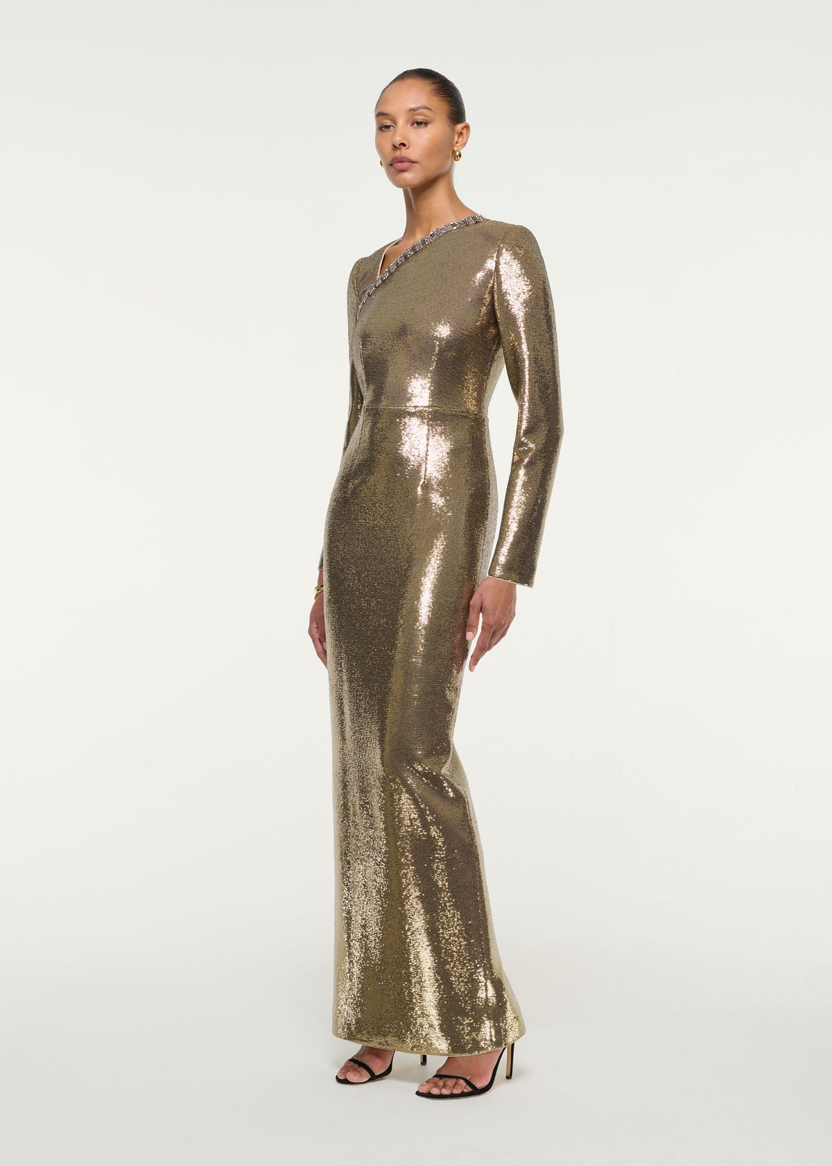 Long Sleeve Embellished Sequin Gown