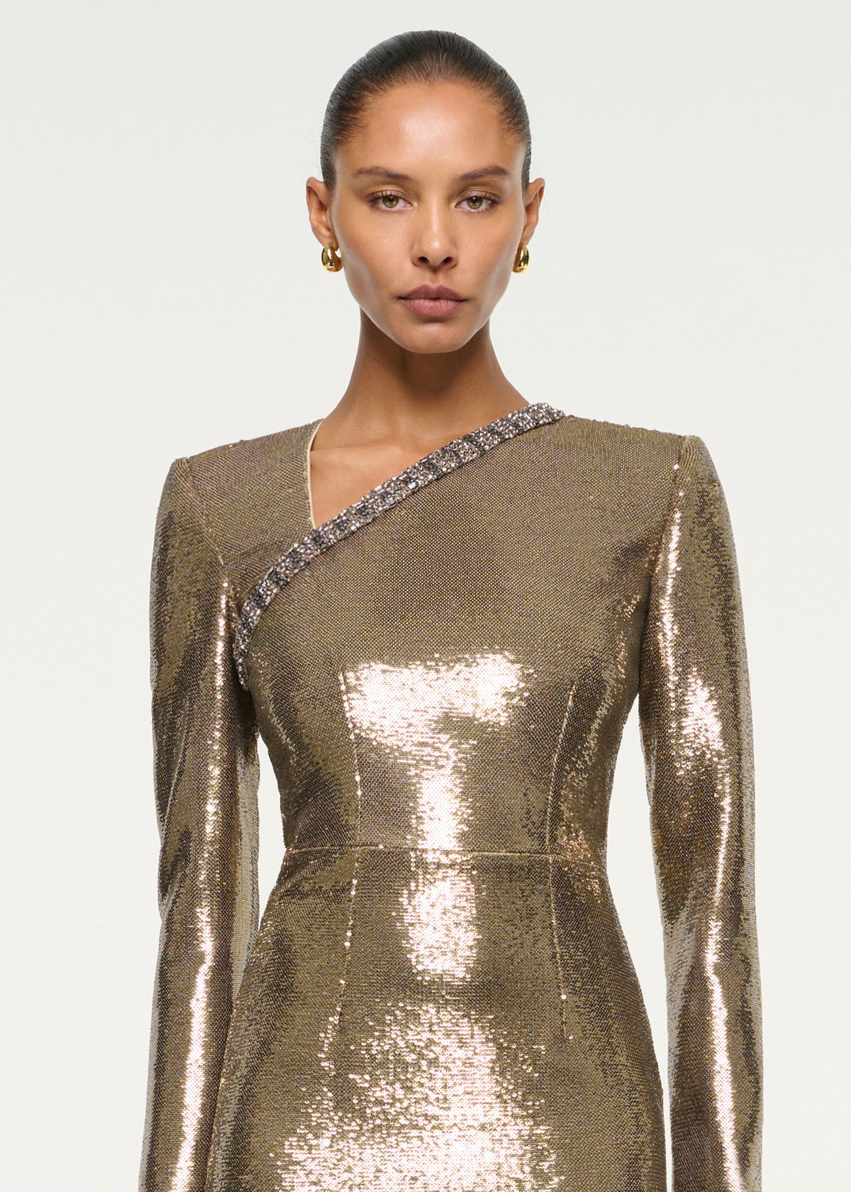 Long Sleeve Embellished Sequin Gown