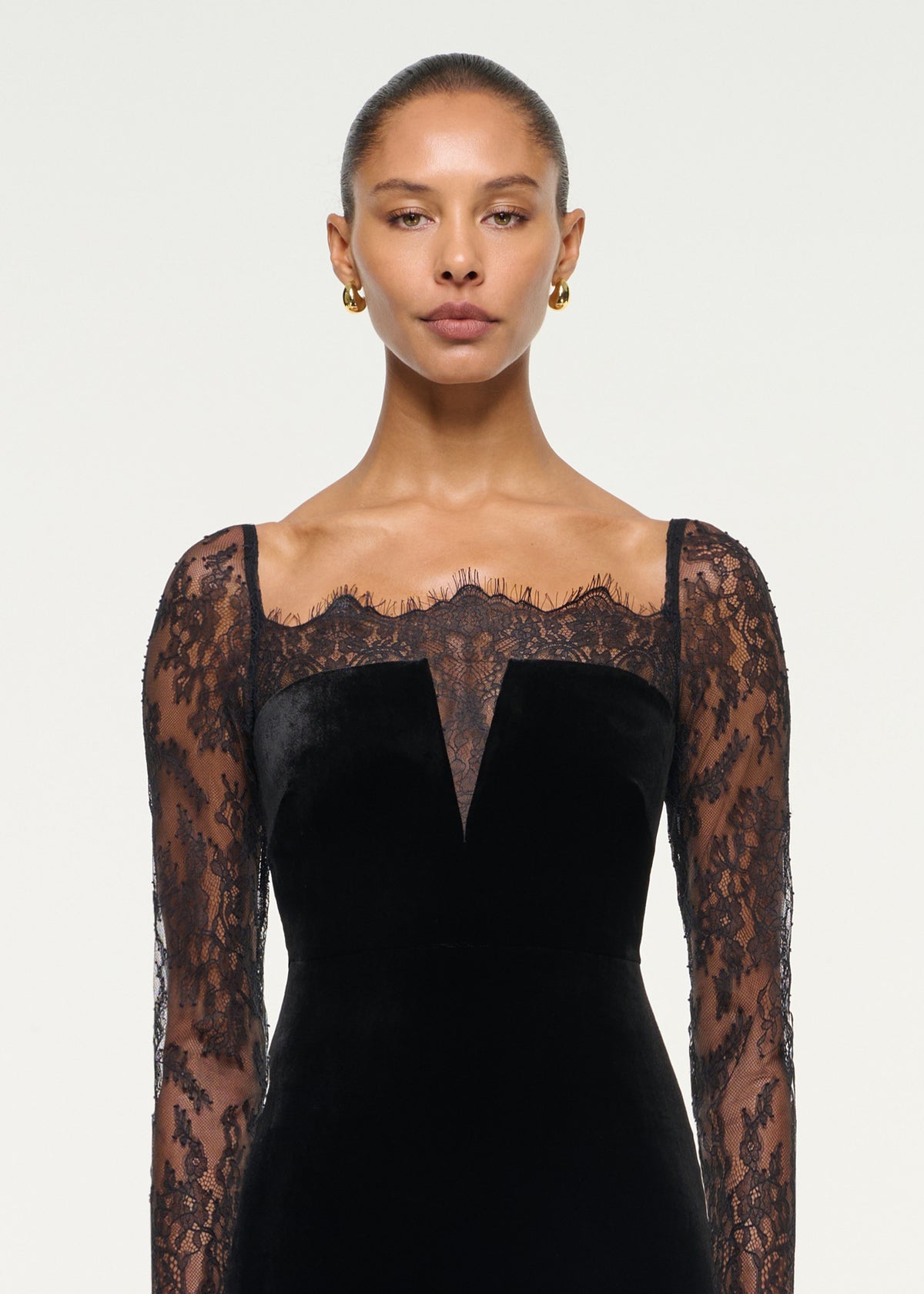 Lace Sleeve Velvet Midi Dress