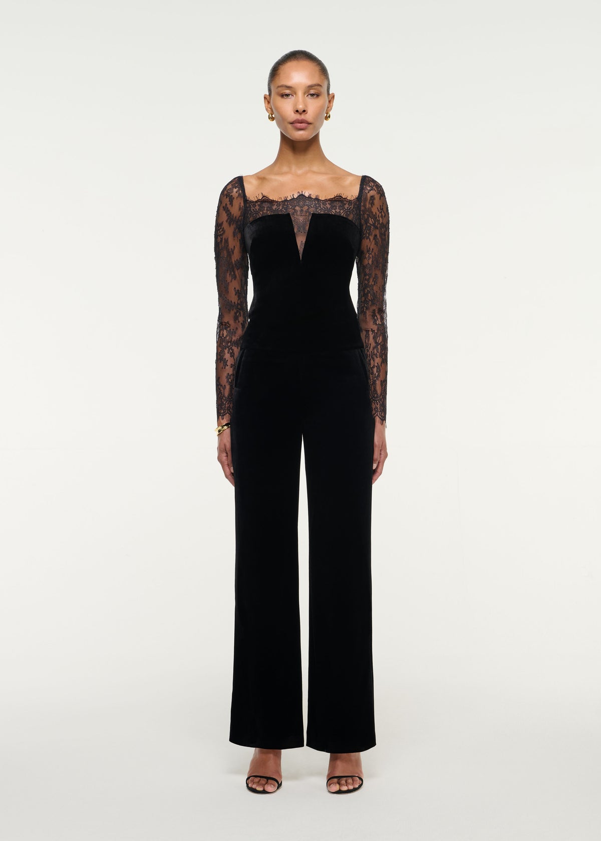 Lace Sleeve Velvet Top
