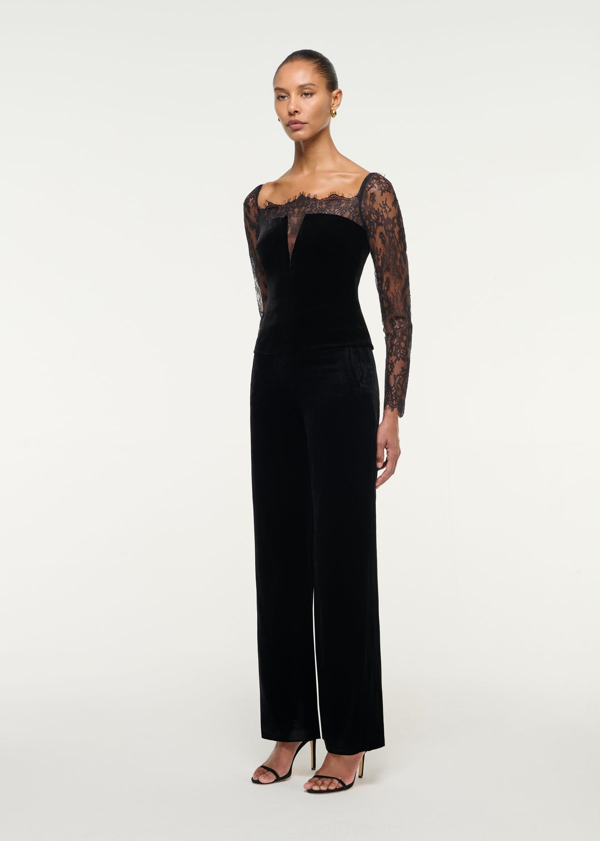 Lace Sleeve Velvet Top