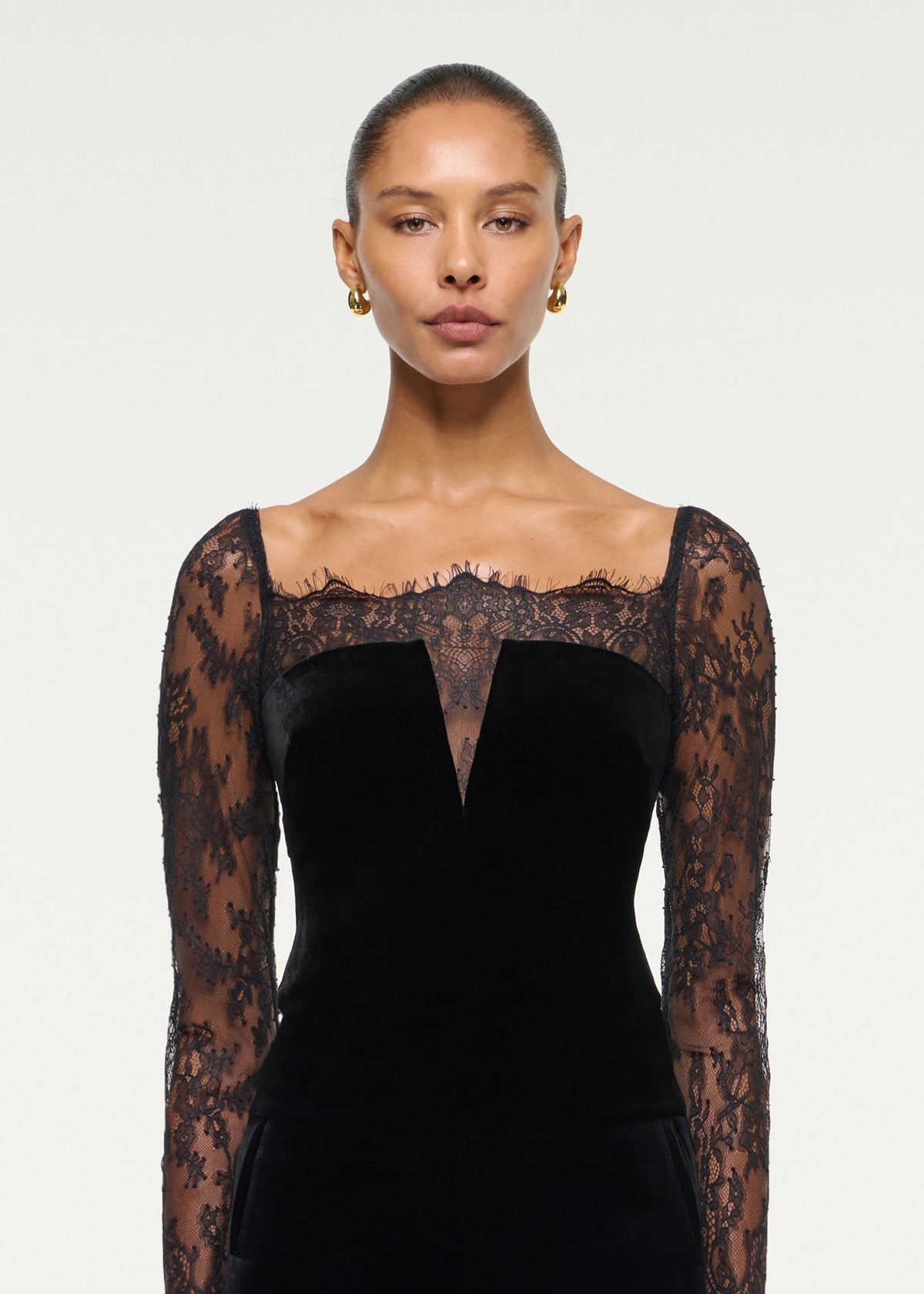 Lace Sleeve Velvet Top