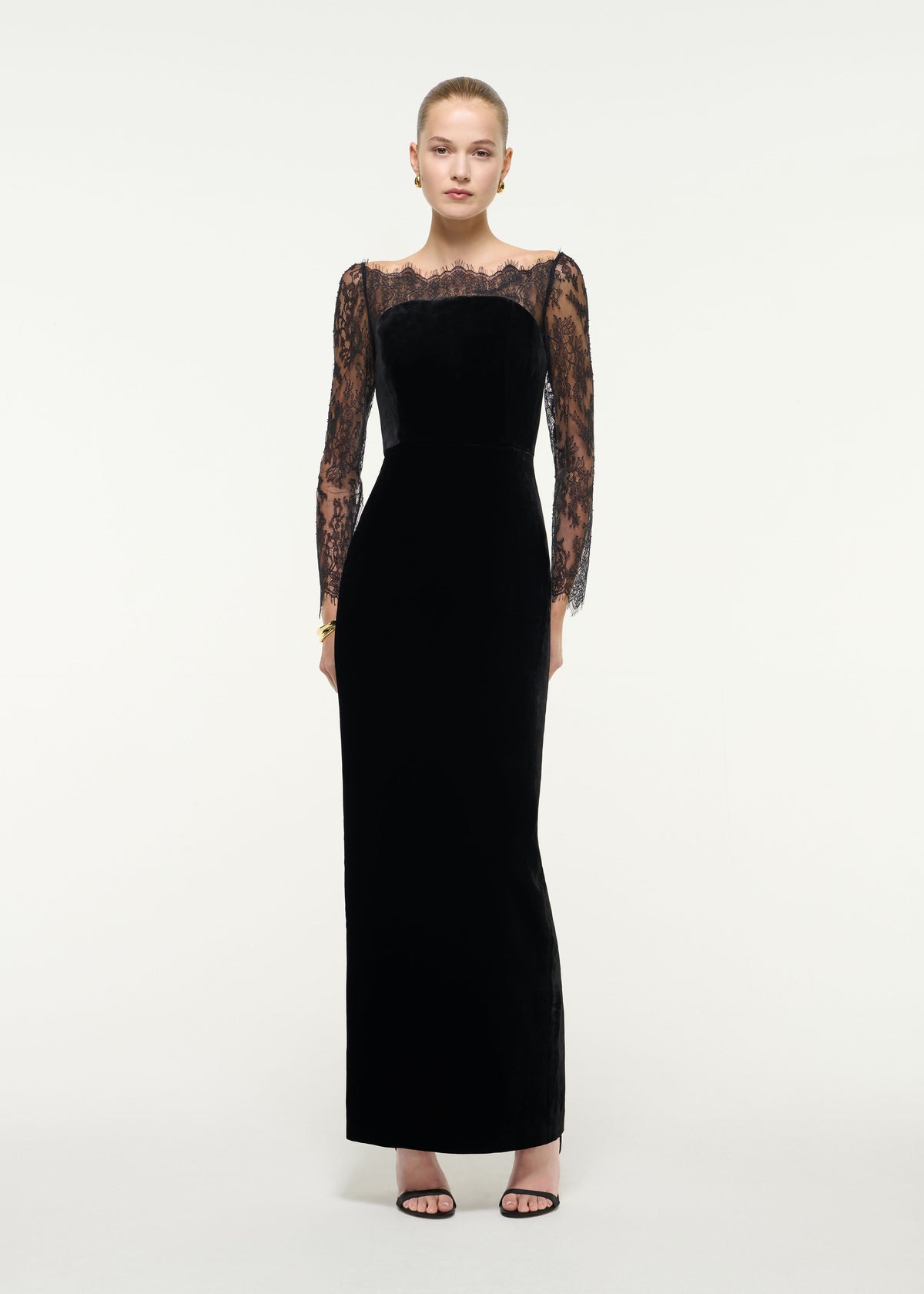 Lace Sleeve Velvet Gown