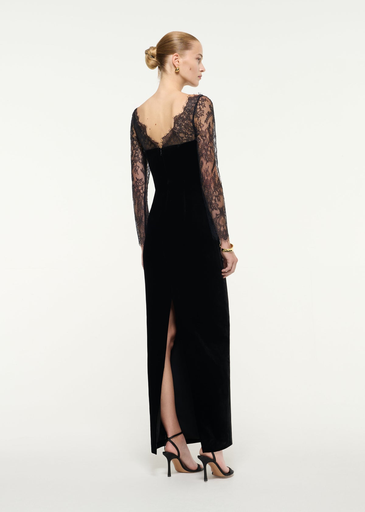 Lace Sleeve Velvet Gown