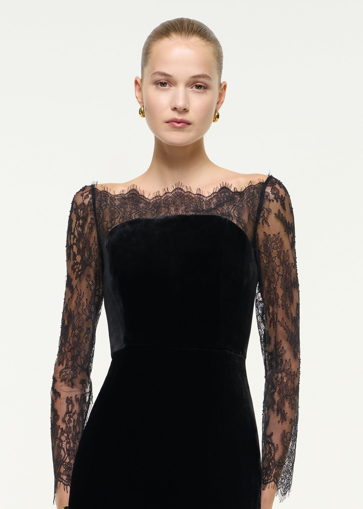 Lace Sleeve Velvet Gown