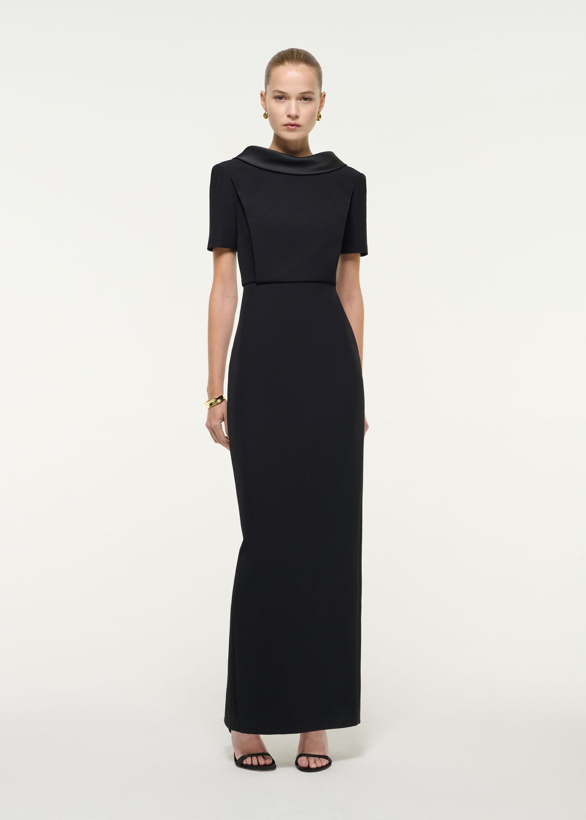 Short Sleeve Collar Crepe Gown