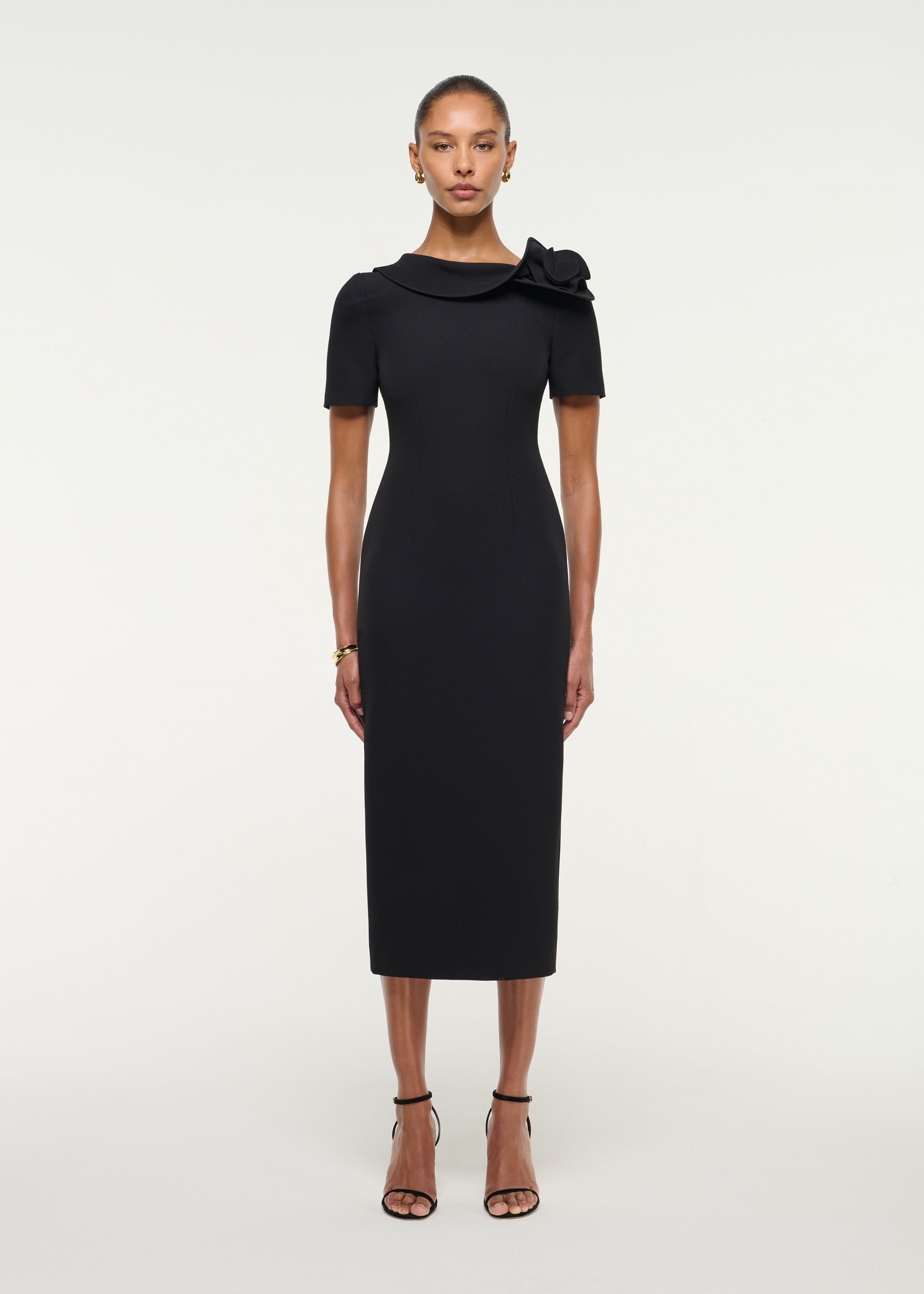 Flower Collared Sleeveless Midi Dress Lemoncello – Roland Mouret