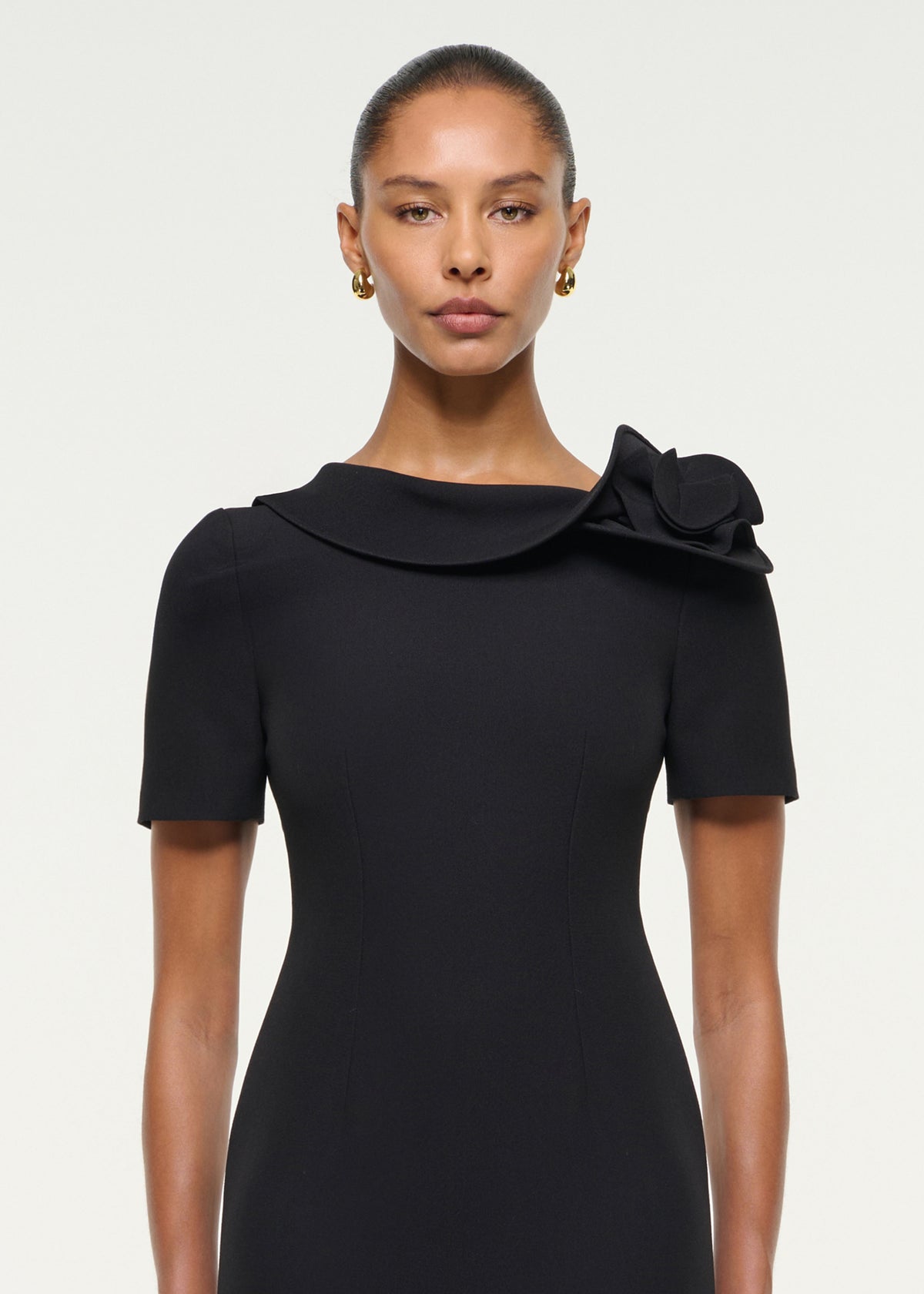 Flower Drape Crepe Midi Dress