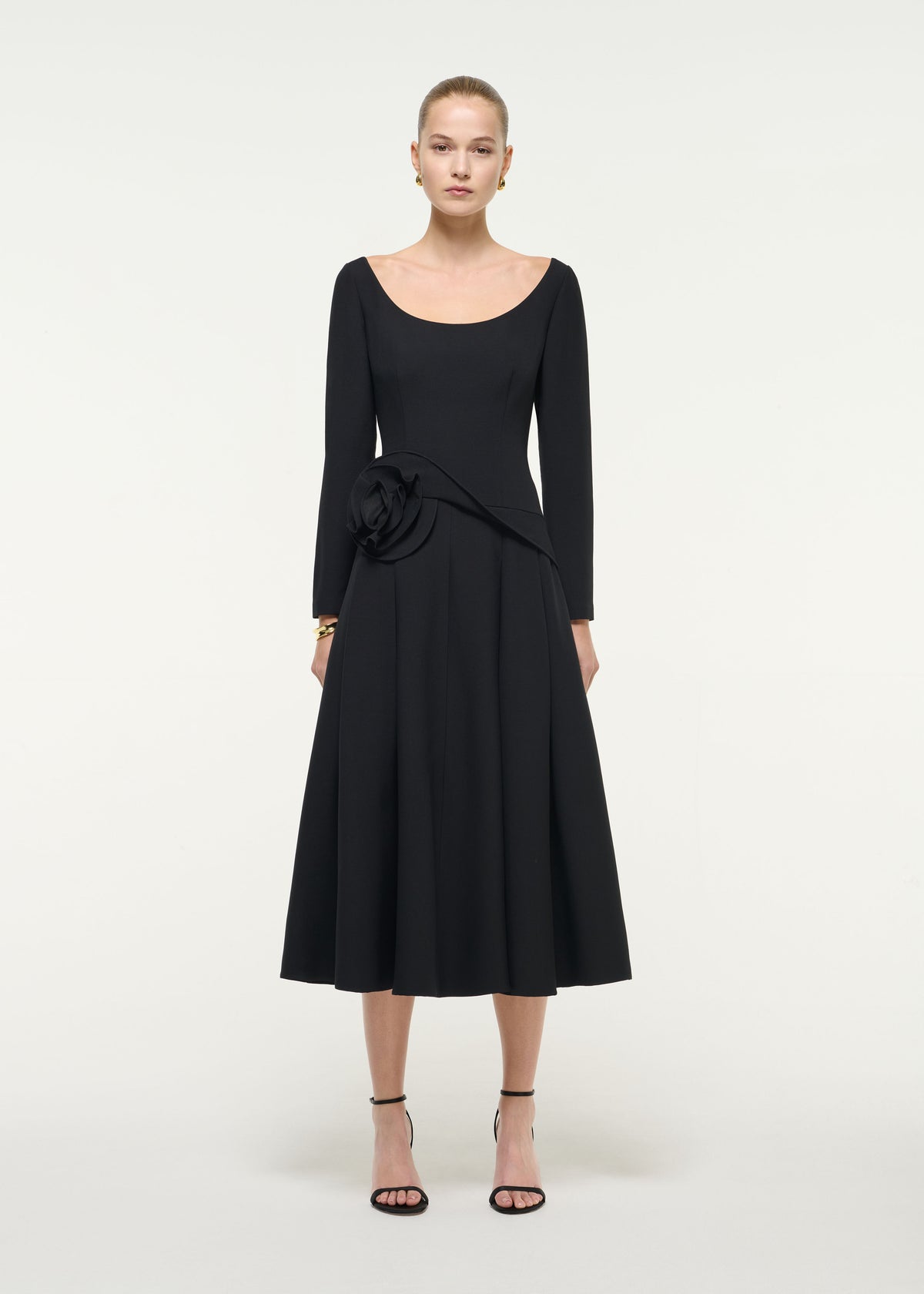 Scooped Neck Flower Detail Midi Dress