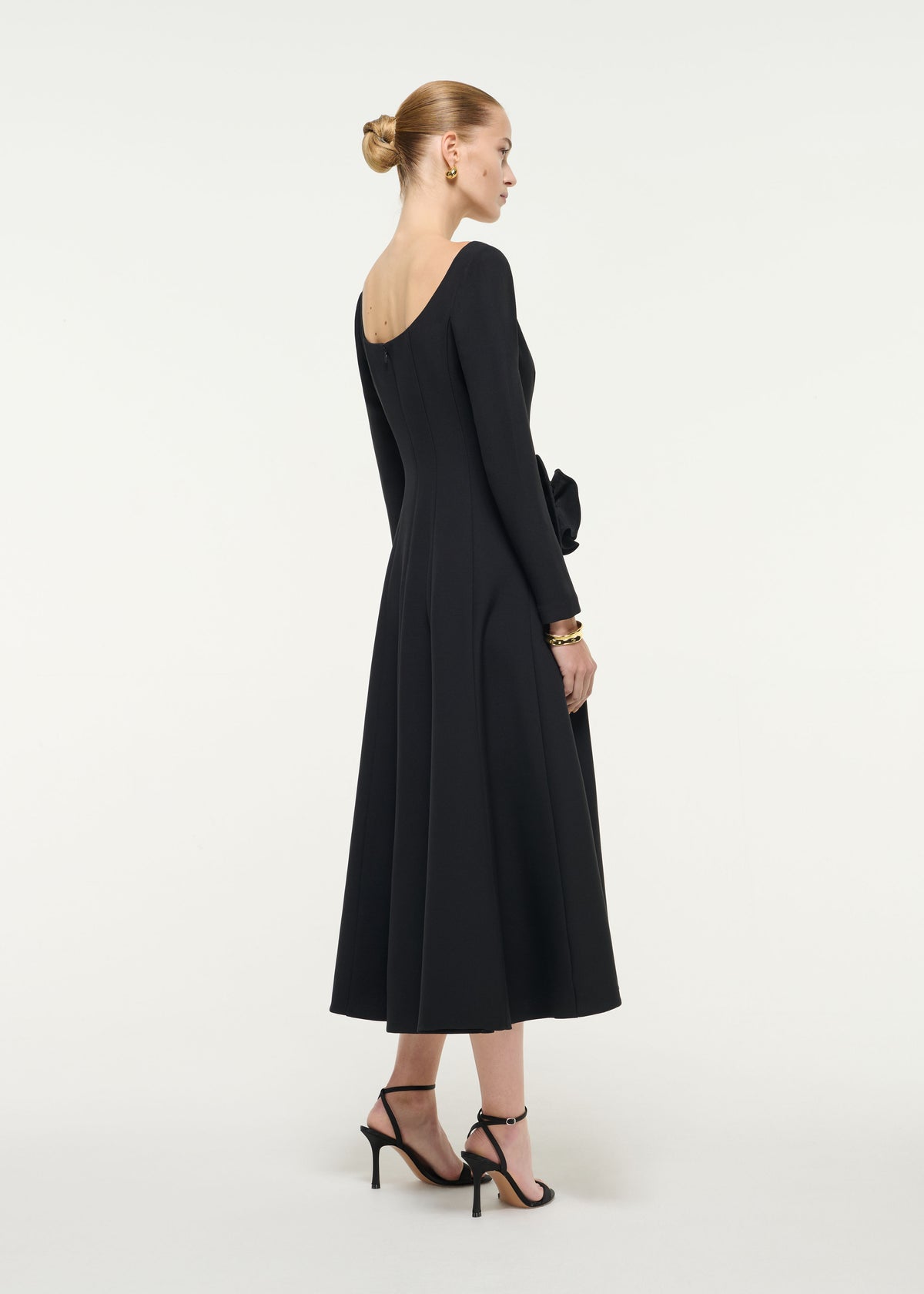 Scooped Neck Flower Detail Midi Dress