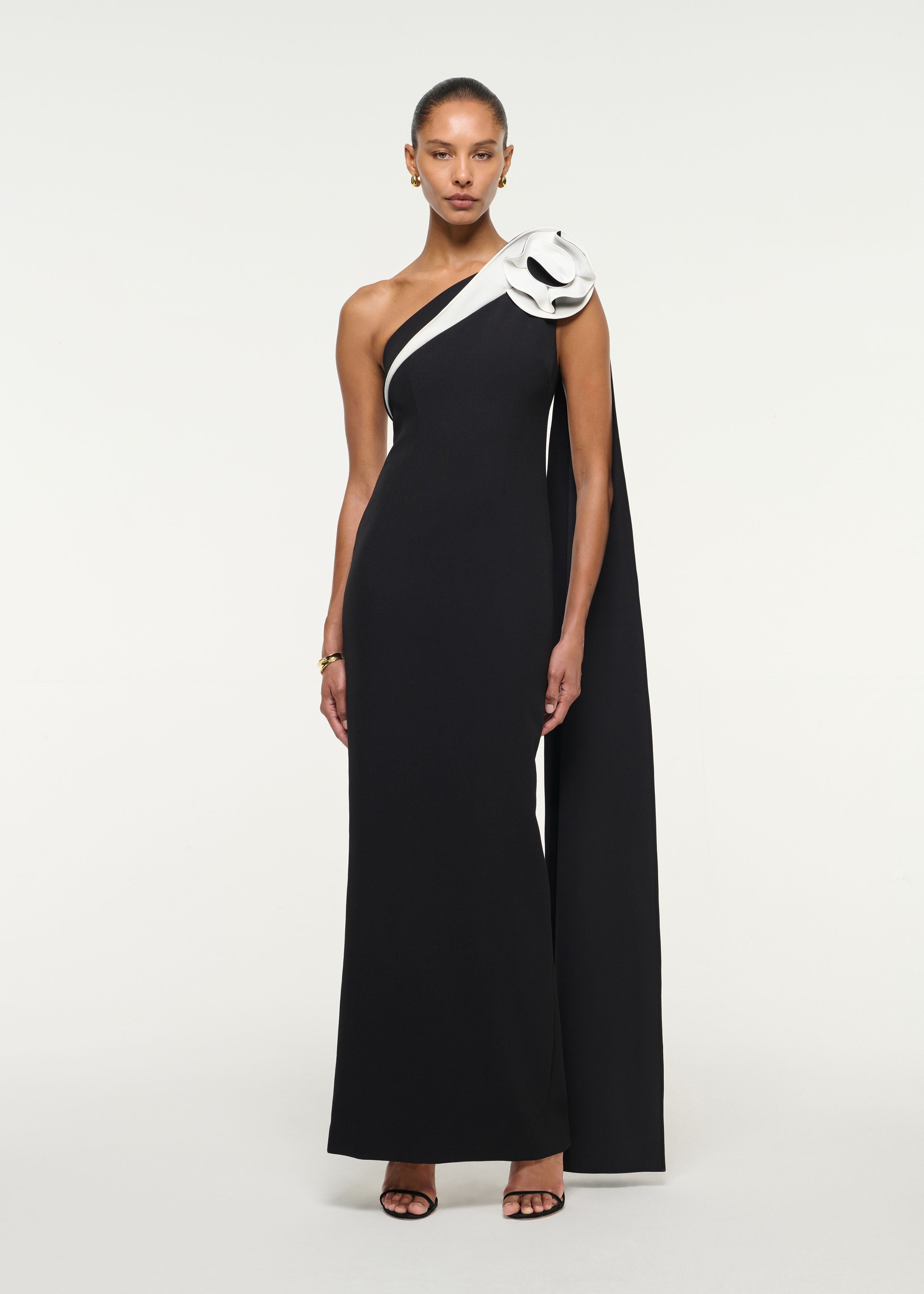 Long Sleeve Flower Drape Metallic Jacquard Gown | Roland Mouret