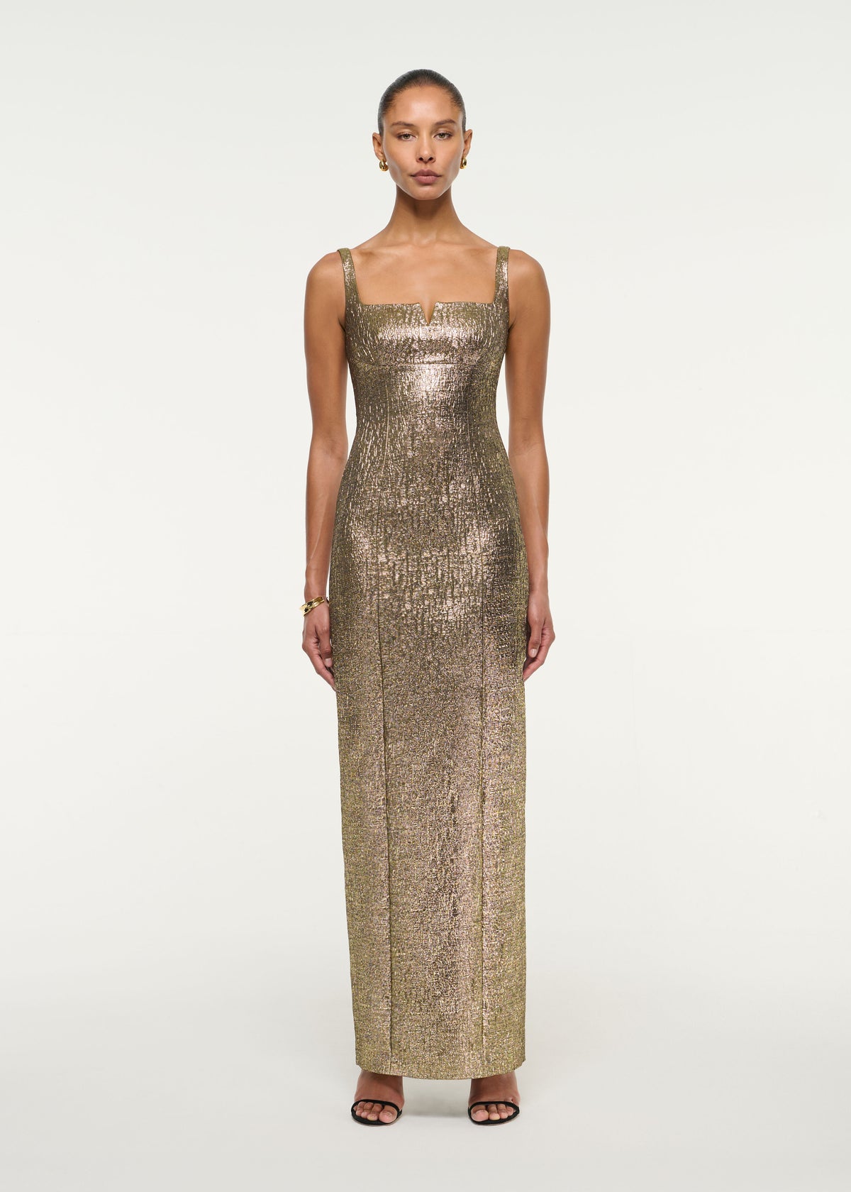 Square Neckline Metallic Jacquard Gown