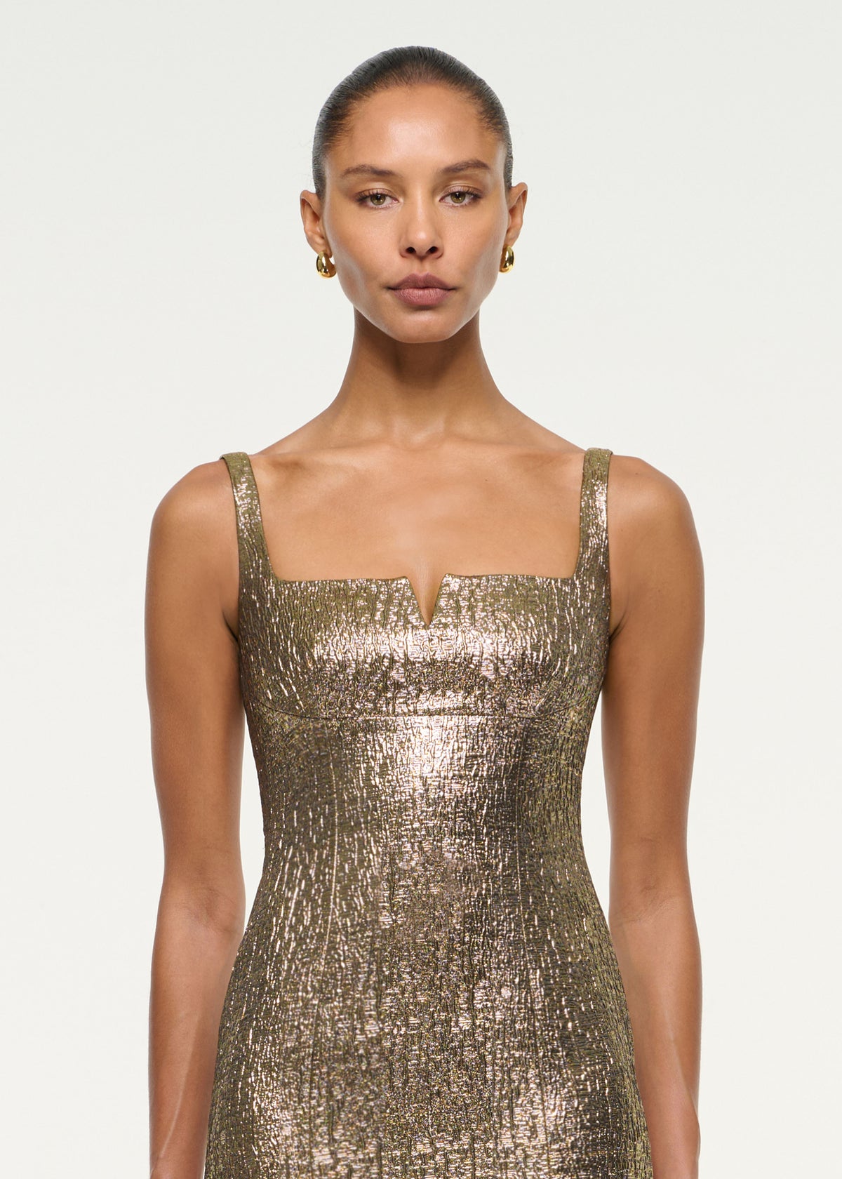 Square Neckline Metallic Jacquard Gown