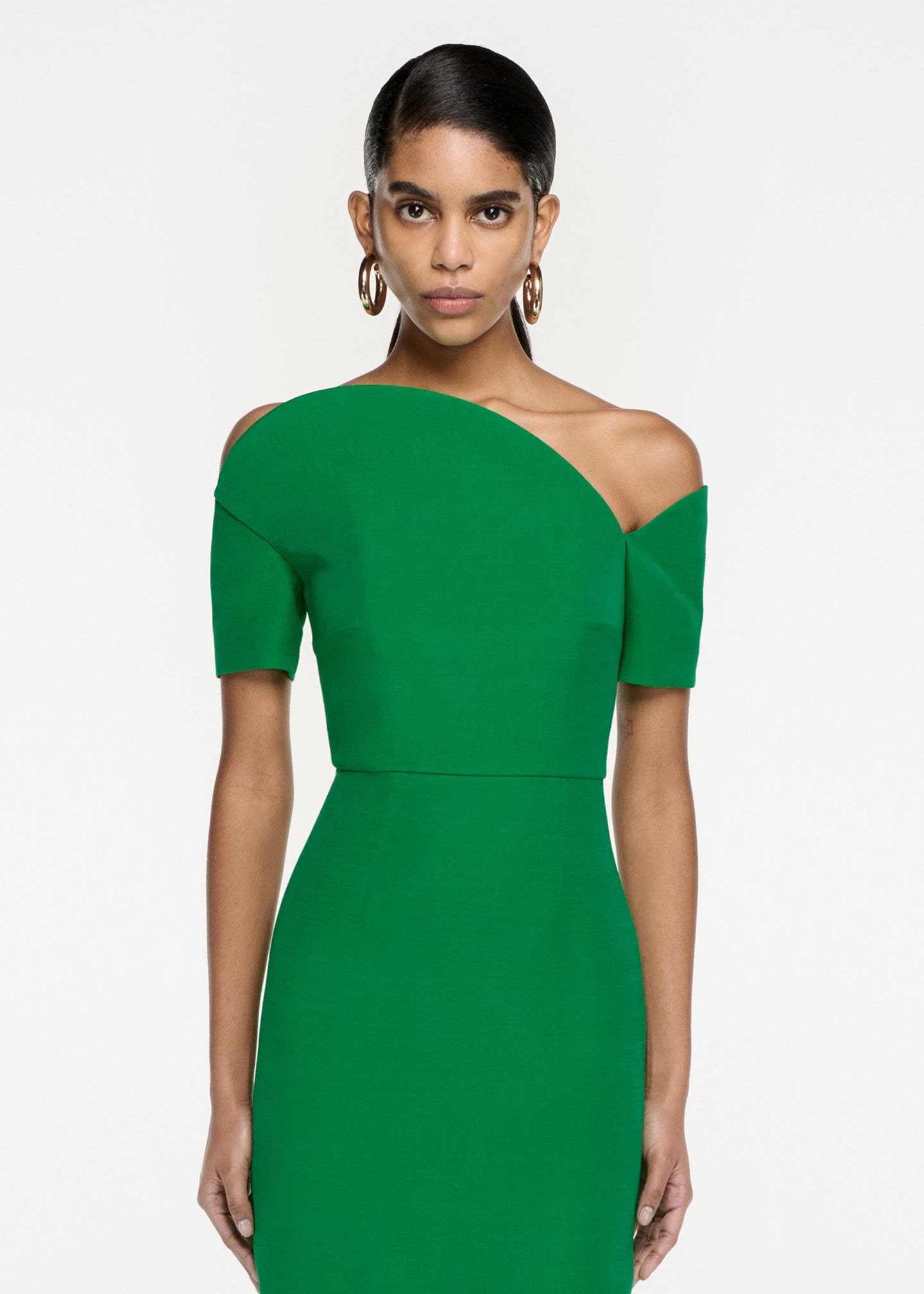 asymmetric silk wool maxi dress green