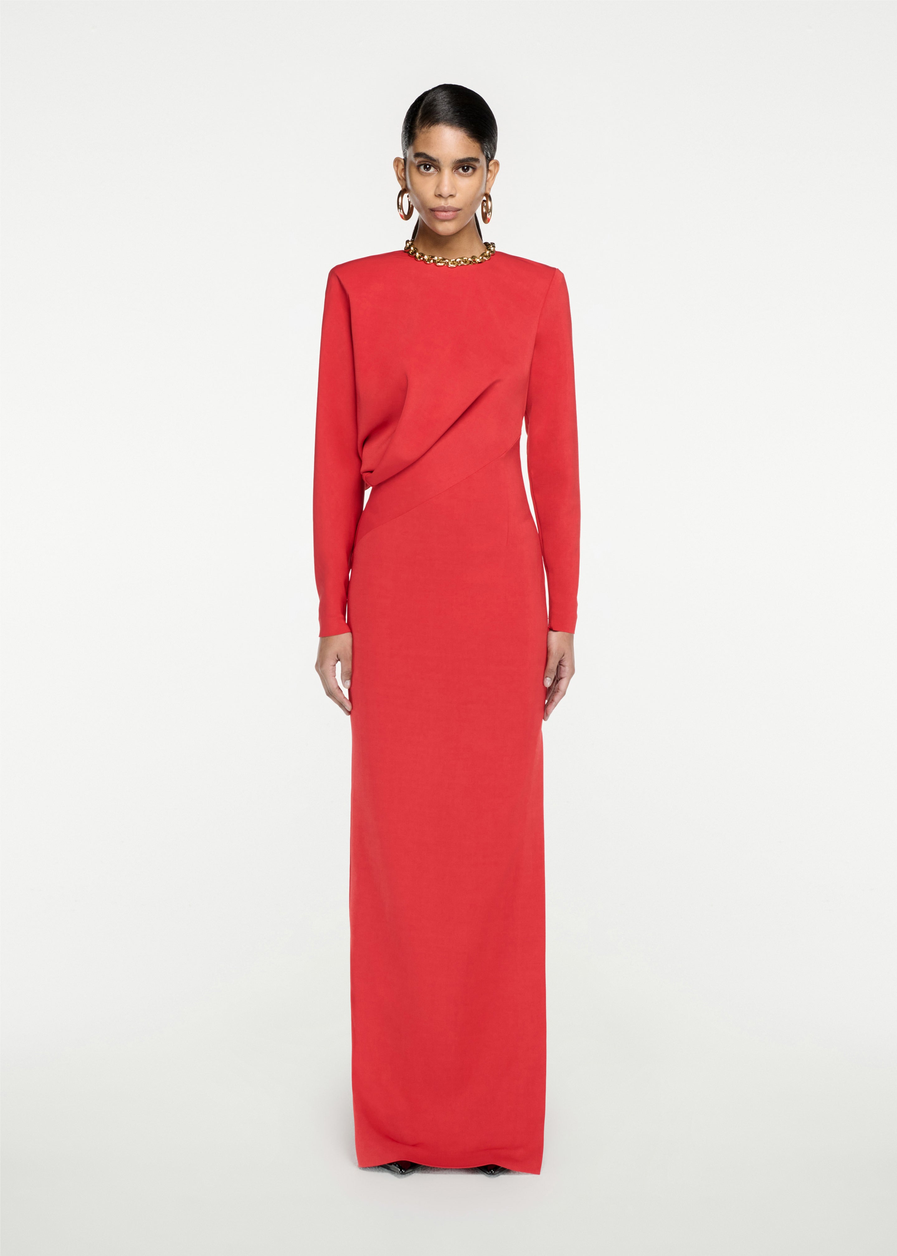 Long Sleeve Stretch Cady Maxi Dress in Red – Roland Mouret