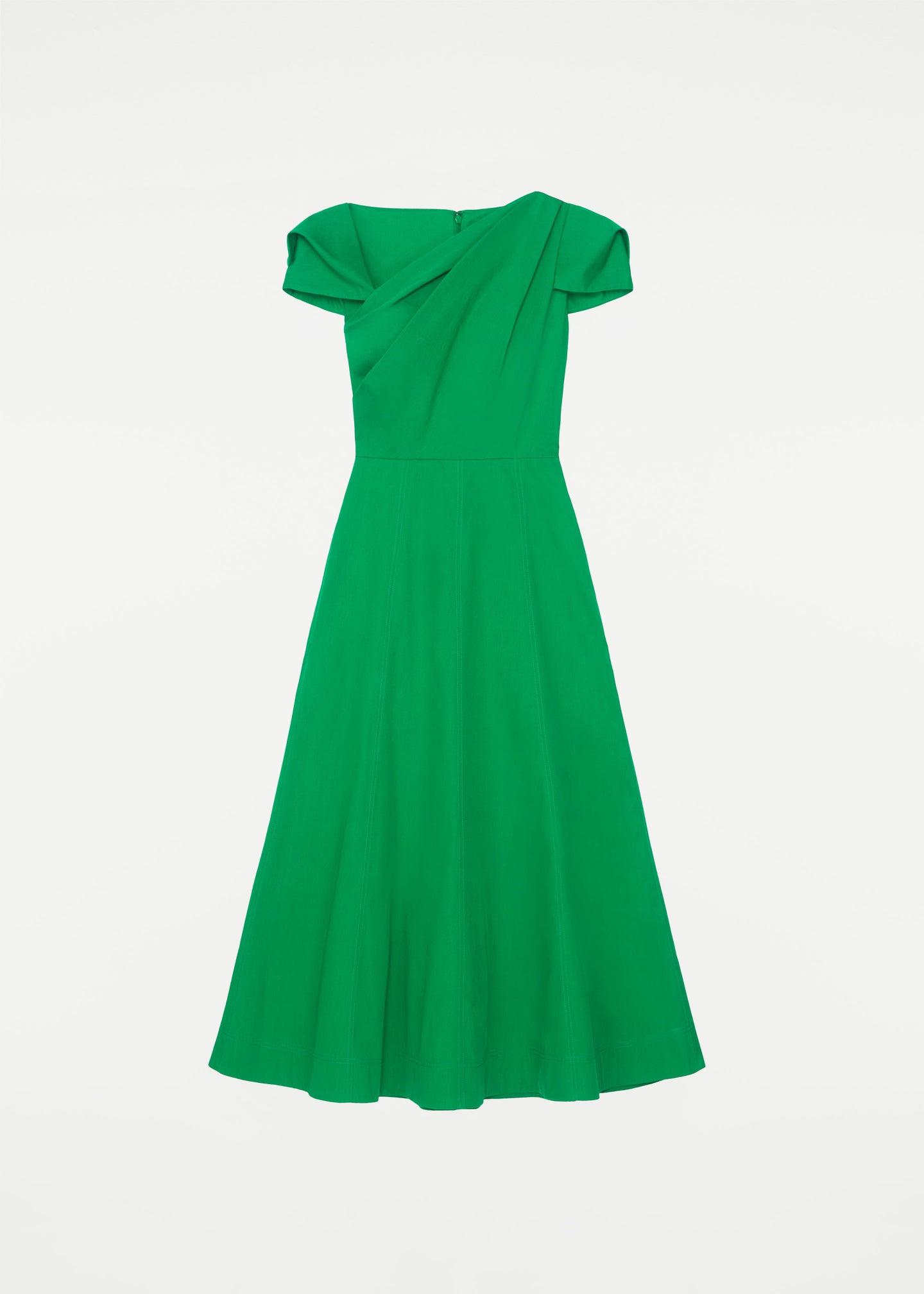 cap sleeve cotton poplin midi dress green