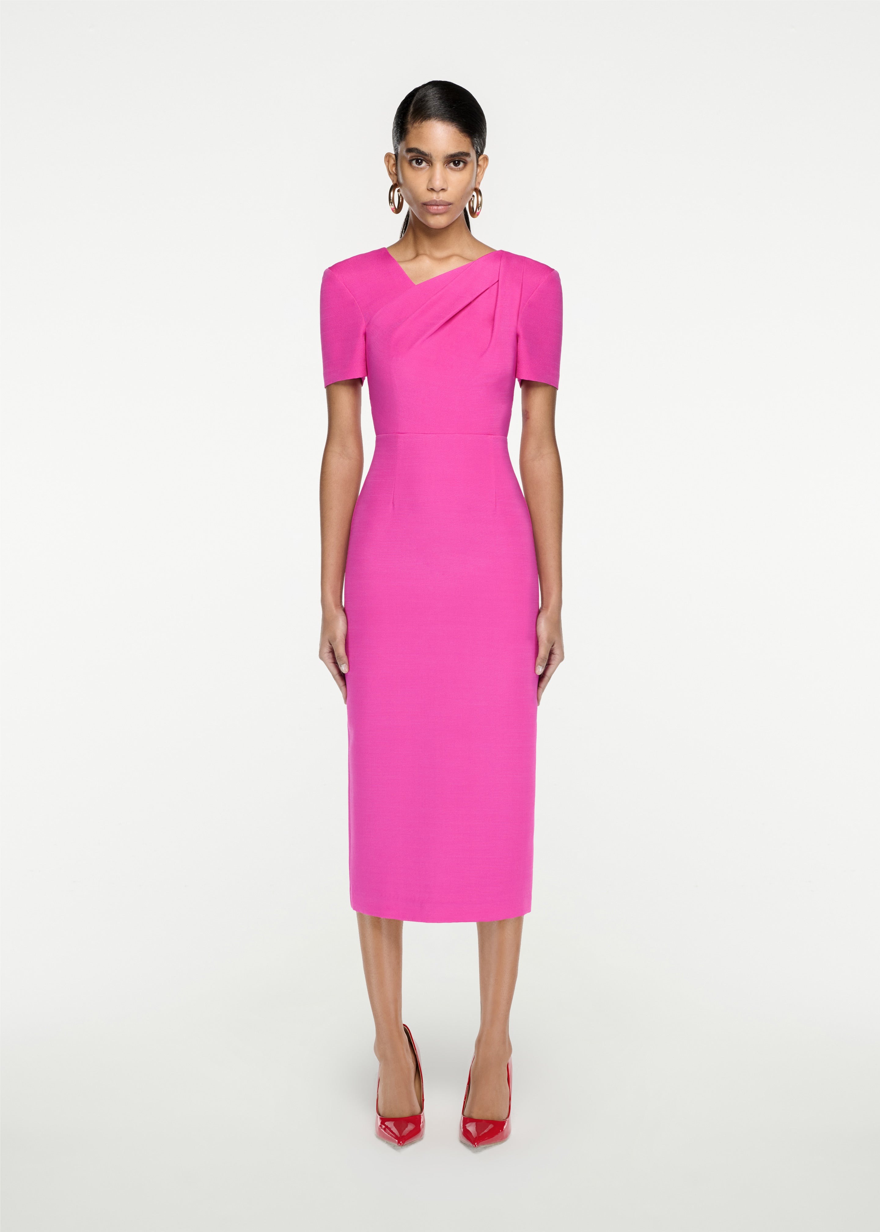 Short Sleeve Silk Wool Midi Dress In Pink Roland Mouret short-sleeve-silk-wool-midi-dress-in-pink-roland-mouret