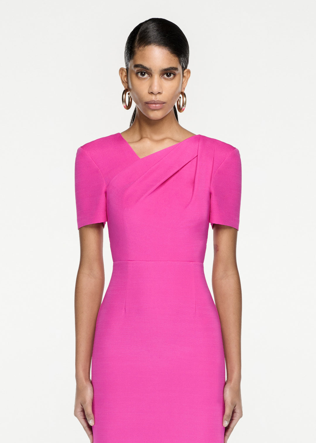 Short Sleeve Silk Wool Midi Dress in Pink – Roland Mouret