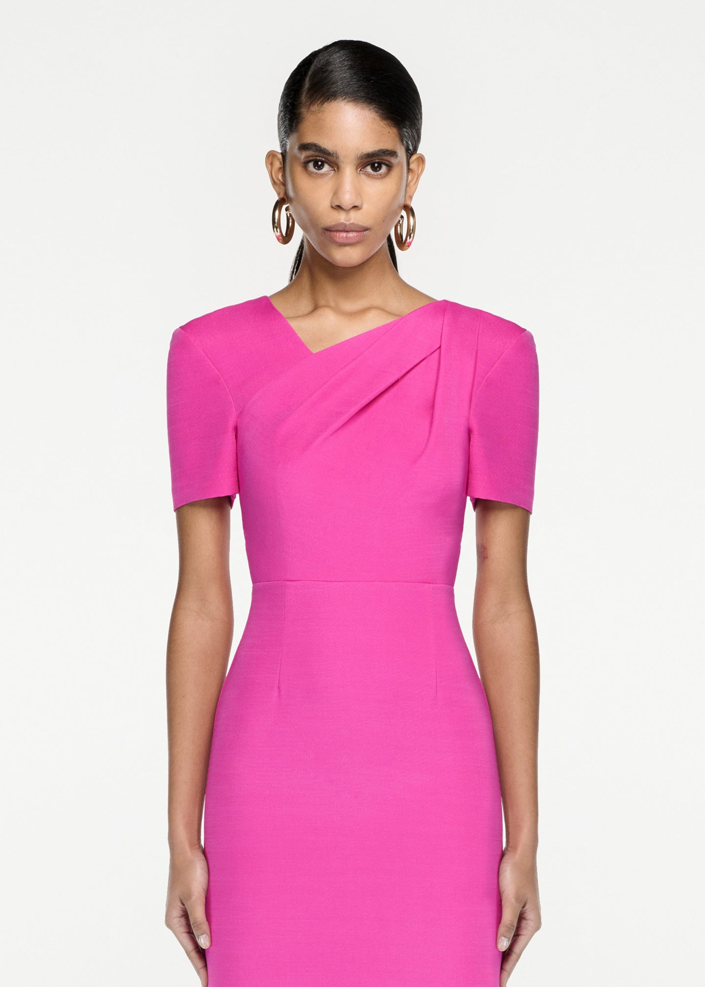 short sleeve silk wool midi dress pink