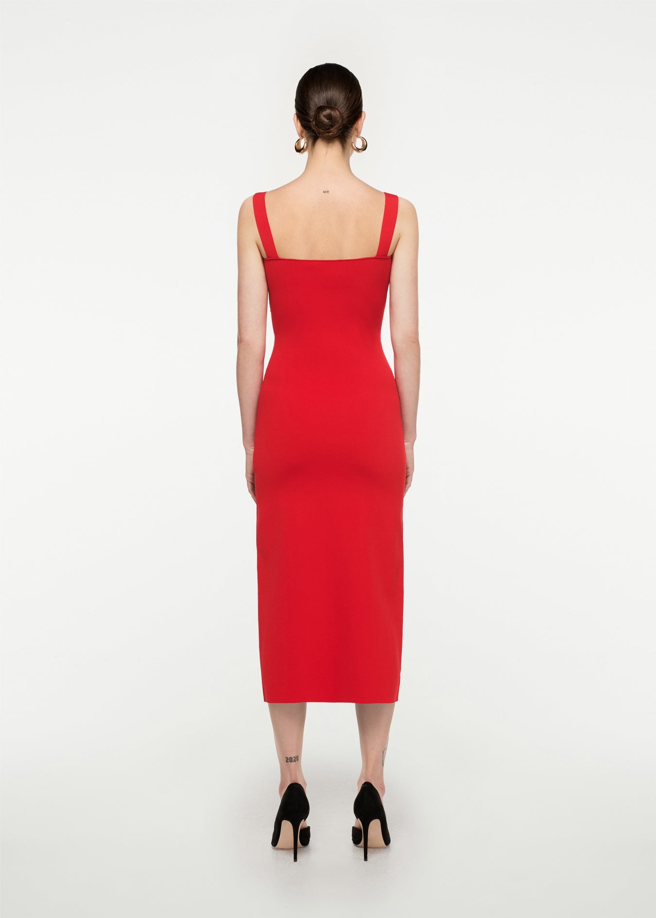 Woman wearing the Knit Midi Dress in Red