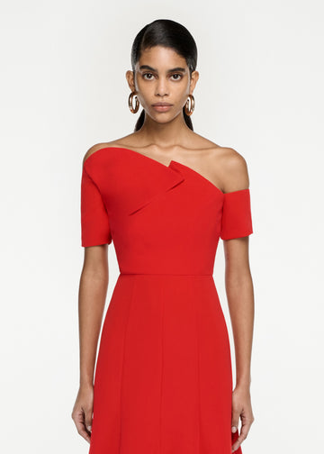 Asymmetric Stretch Cady Midi Dress in Red – Roland Mouret