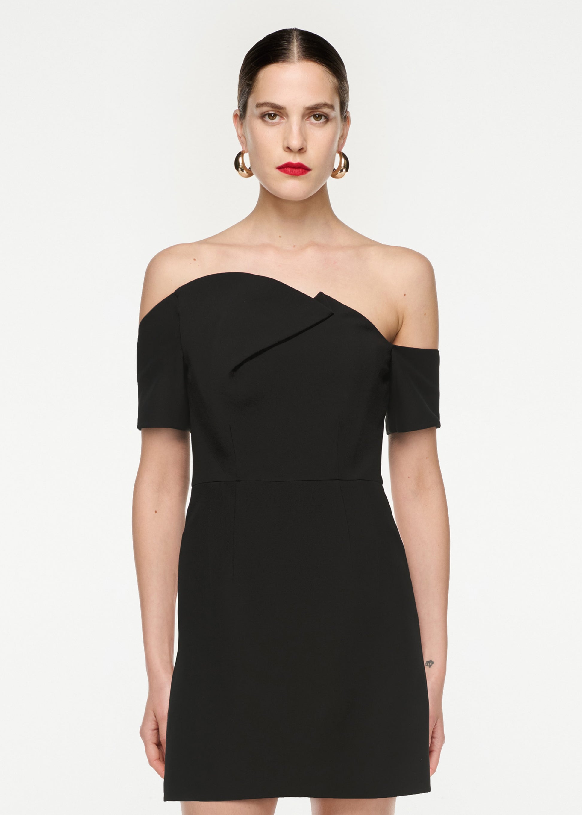 asymmetric silk wool mini dress black