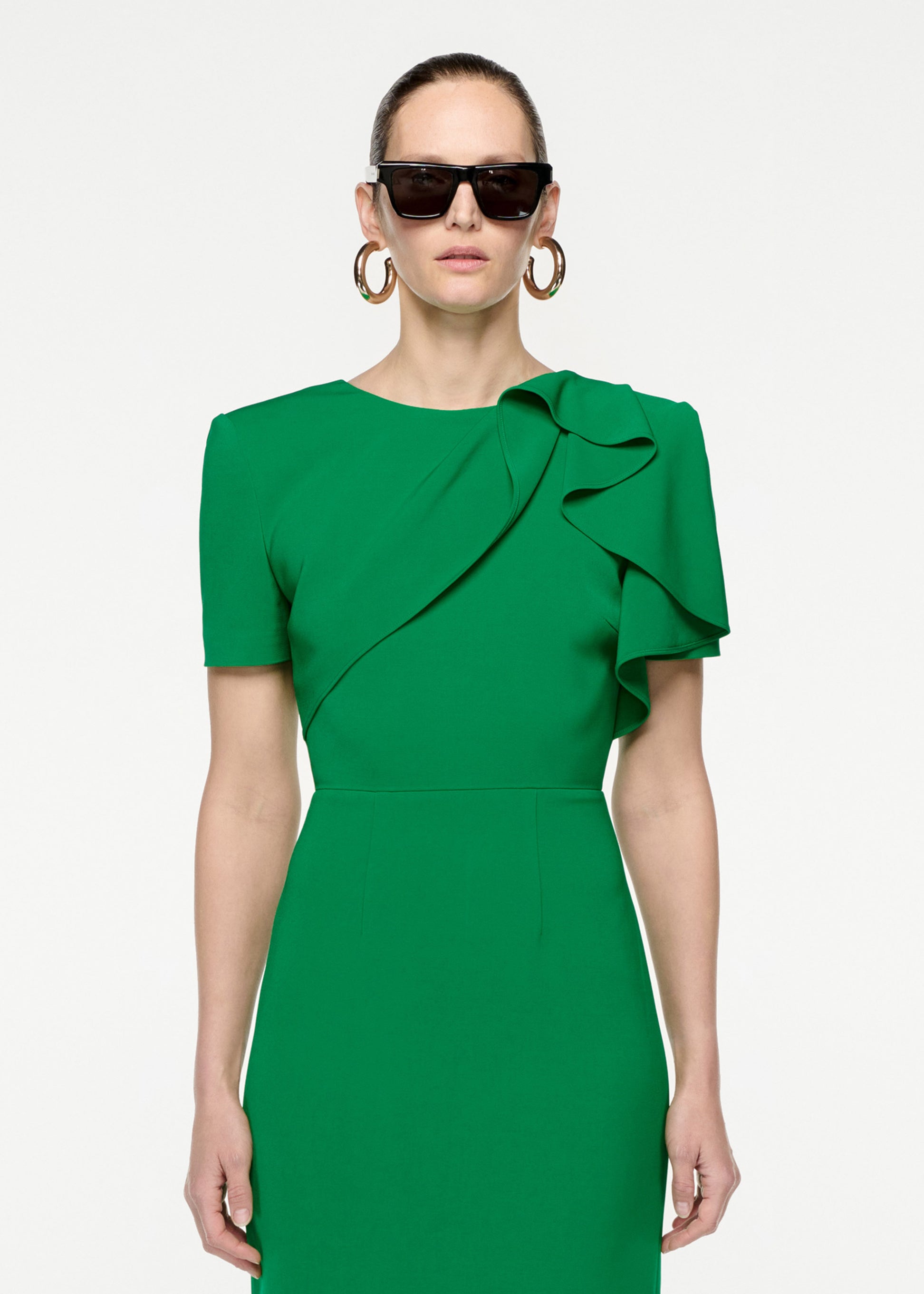 Short Sleeve Stretch Cady Midi Dress in Green – Roland Mouret