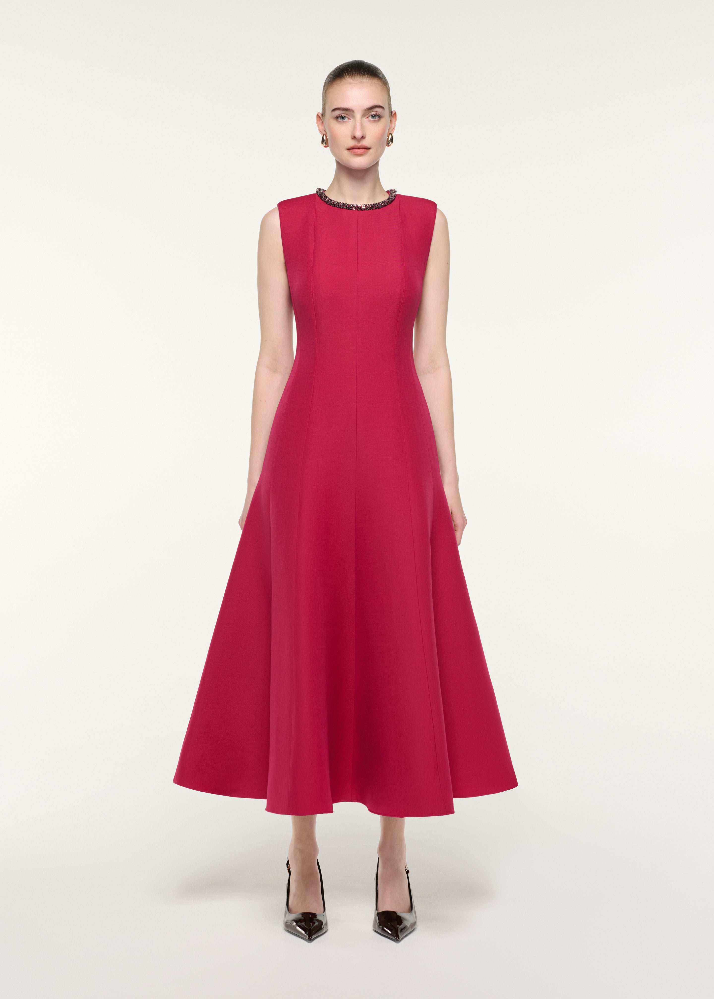 Asymmetrical Twist Midi Dress Burgundy – Roland Mouret
