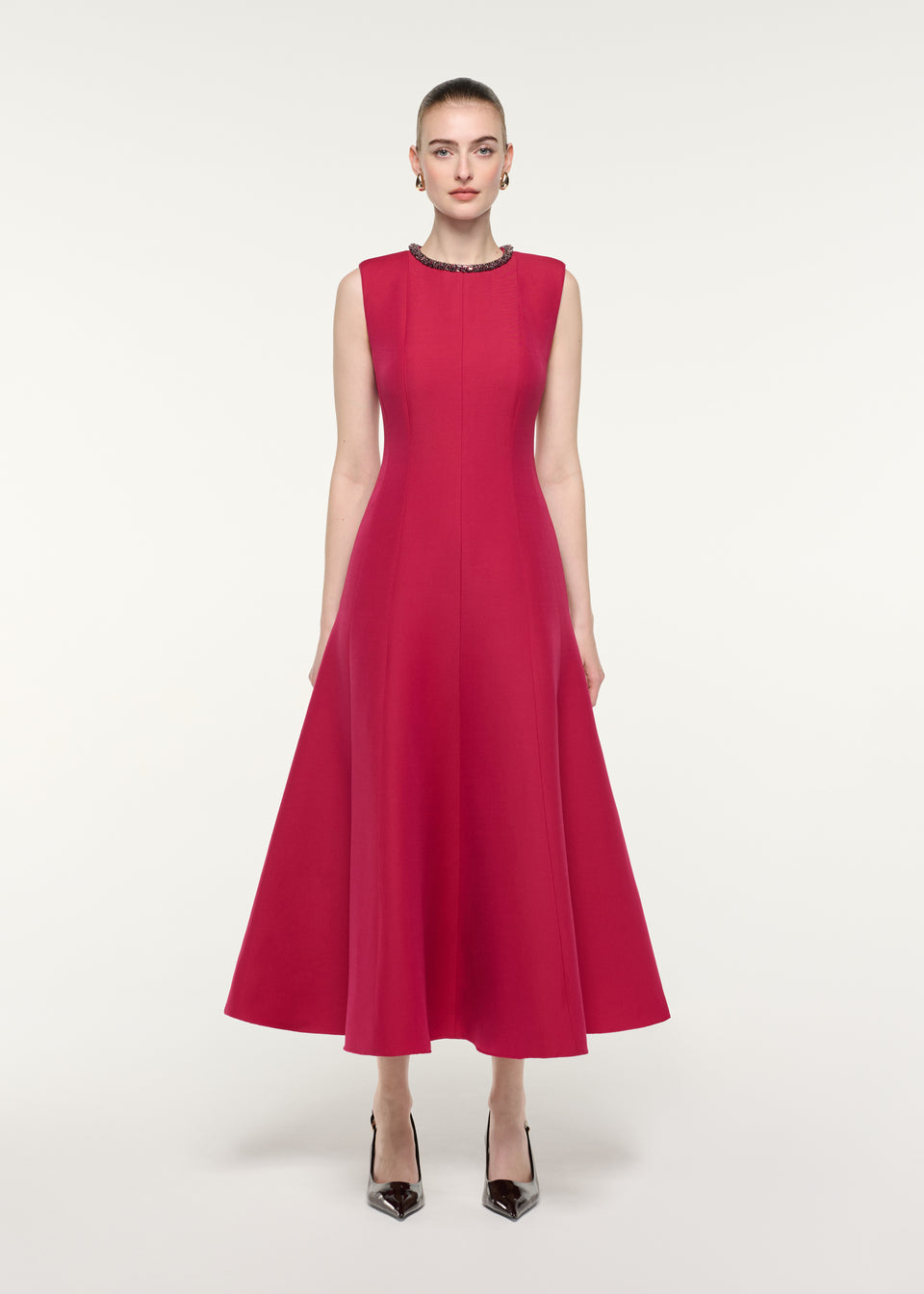 roland mouret burgundy dress Roland Mouret Burgundy Sphere Pin Draped Wool Crepe Midi Dress L Roland Mouret