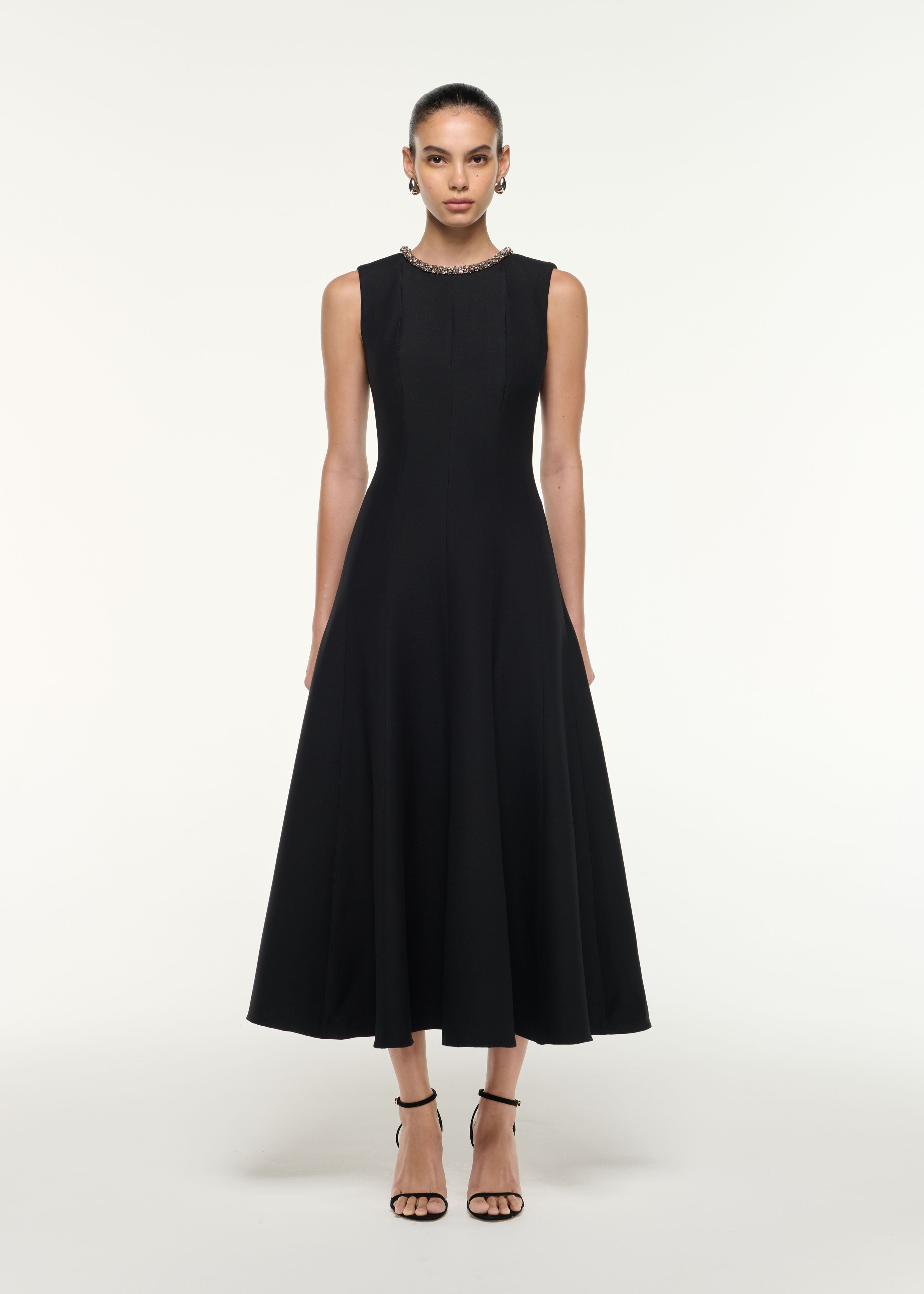 Diamante Trim Wool Silk Midi Dress in Black – Roland Mouret