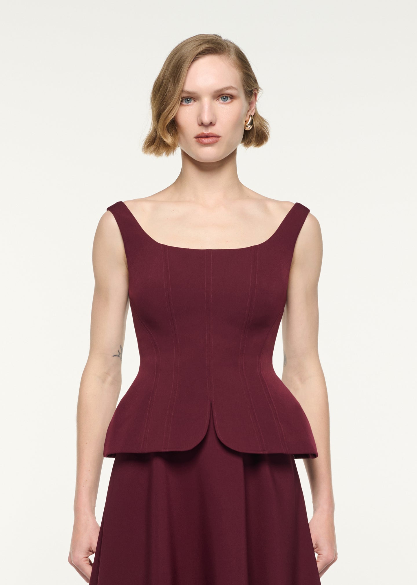Crepe Peplum Midi Dress