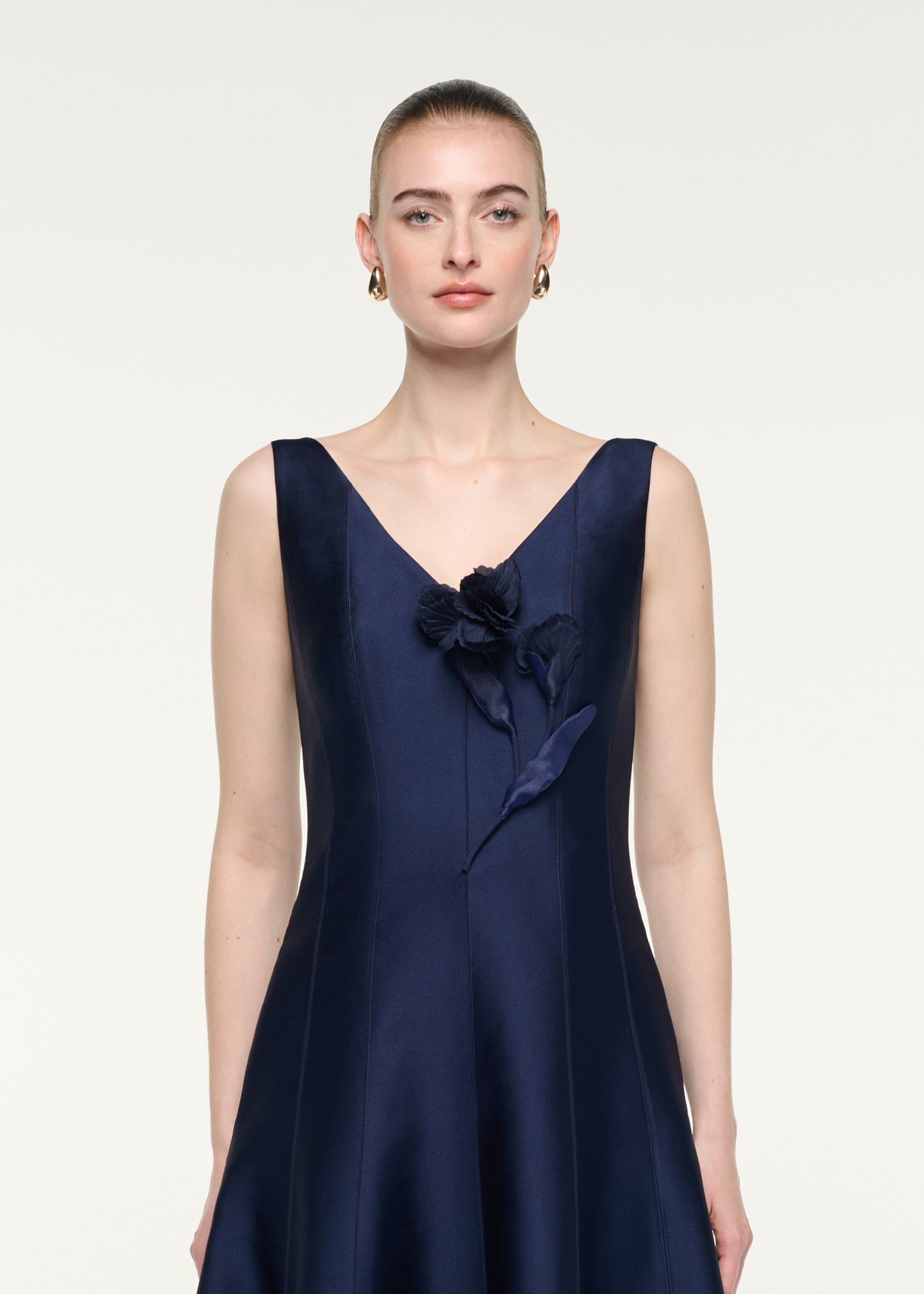 V-Neck Flower Applique Maxi Dress