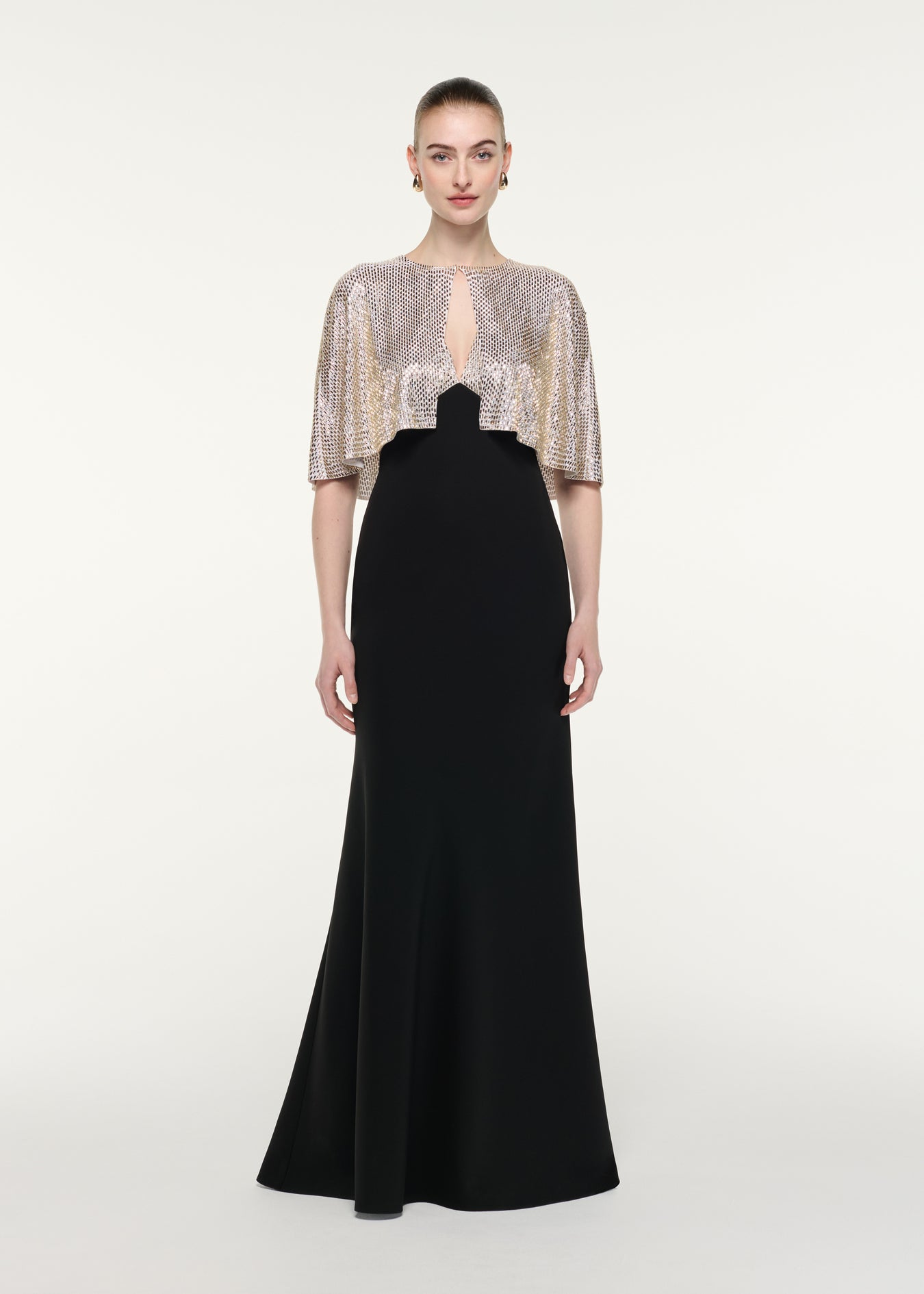 Contrast Diamante Cape Gown