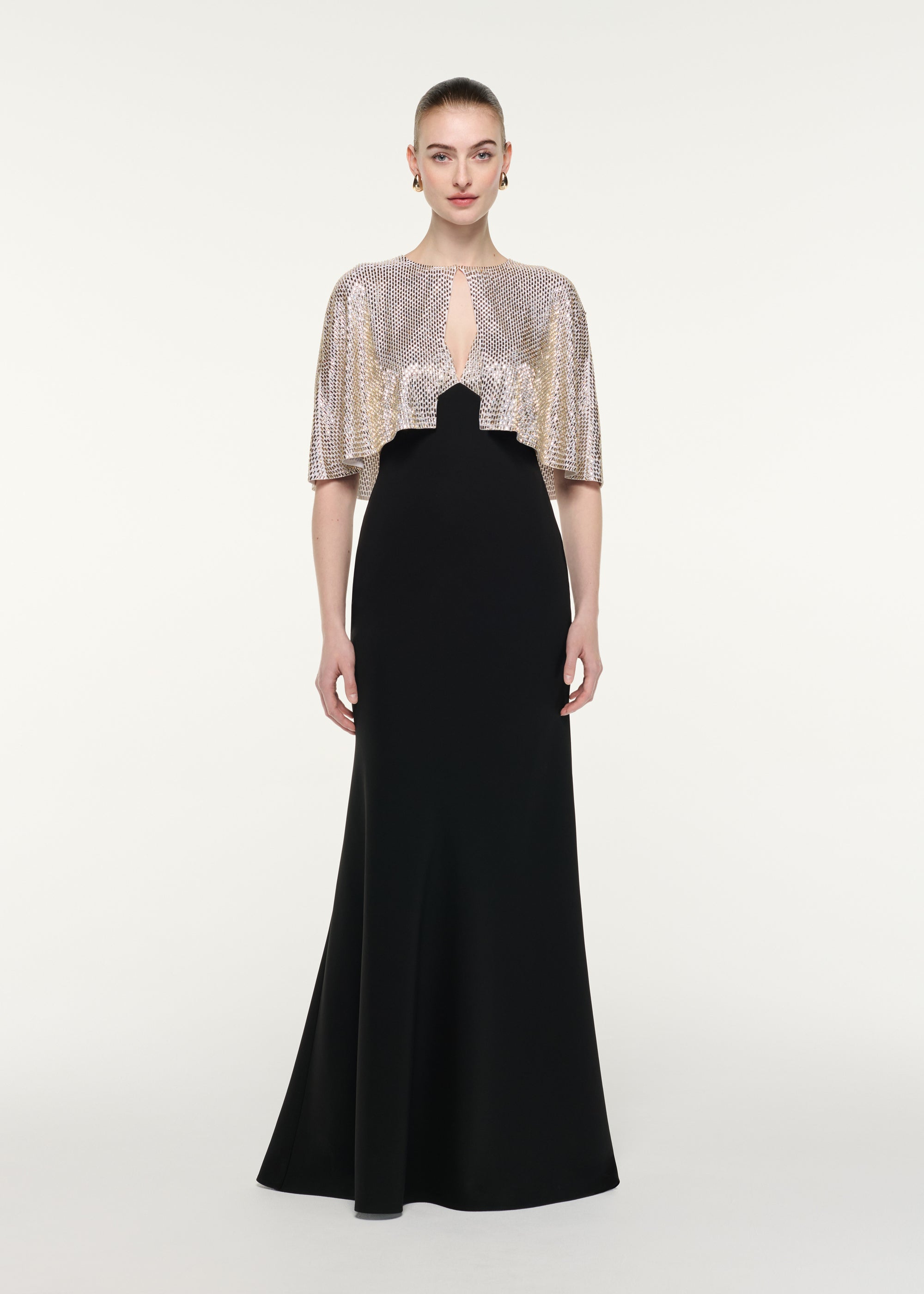 Contrast Diamante Cape Gown