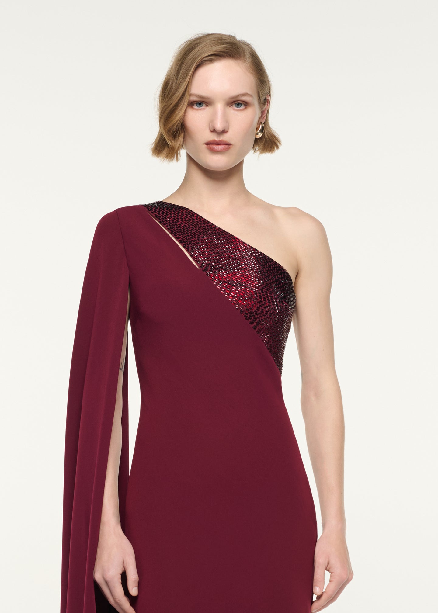Diamante Panel One Shoulder Cape Gown
