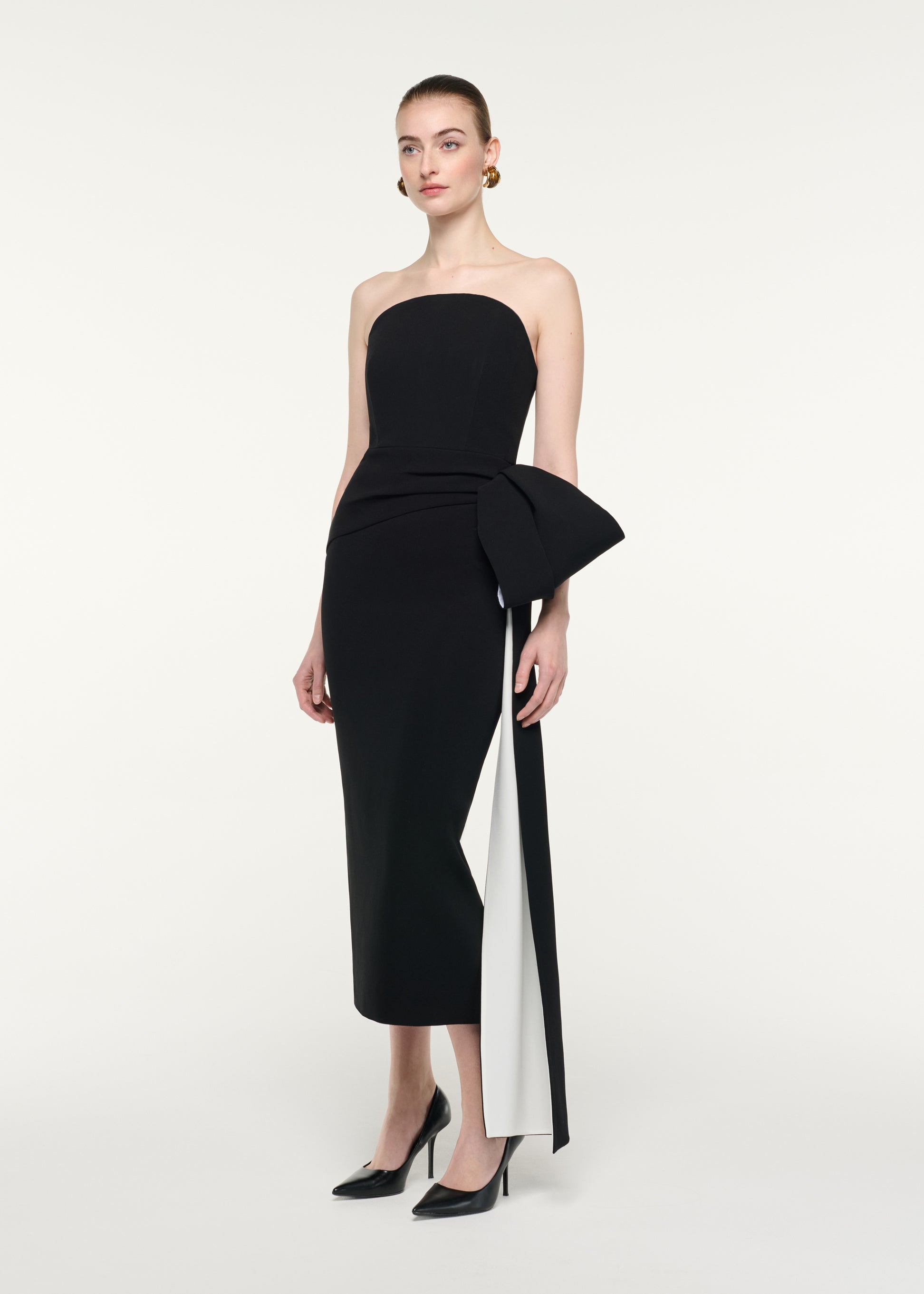 Monochrome Draped Midi Dress